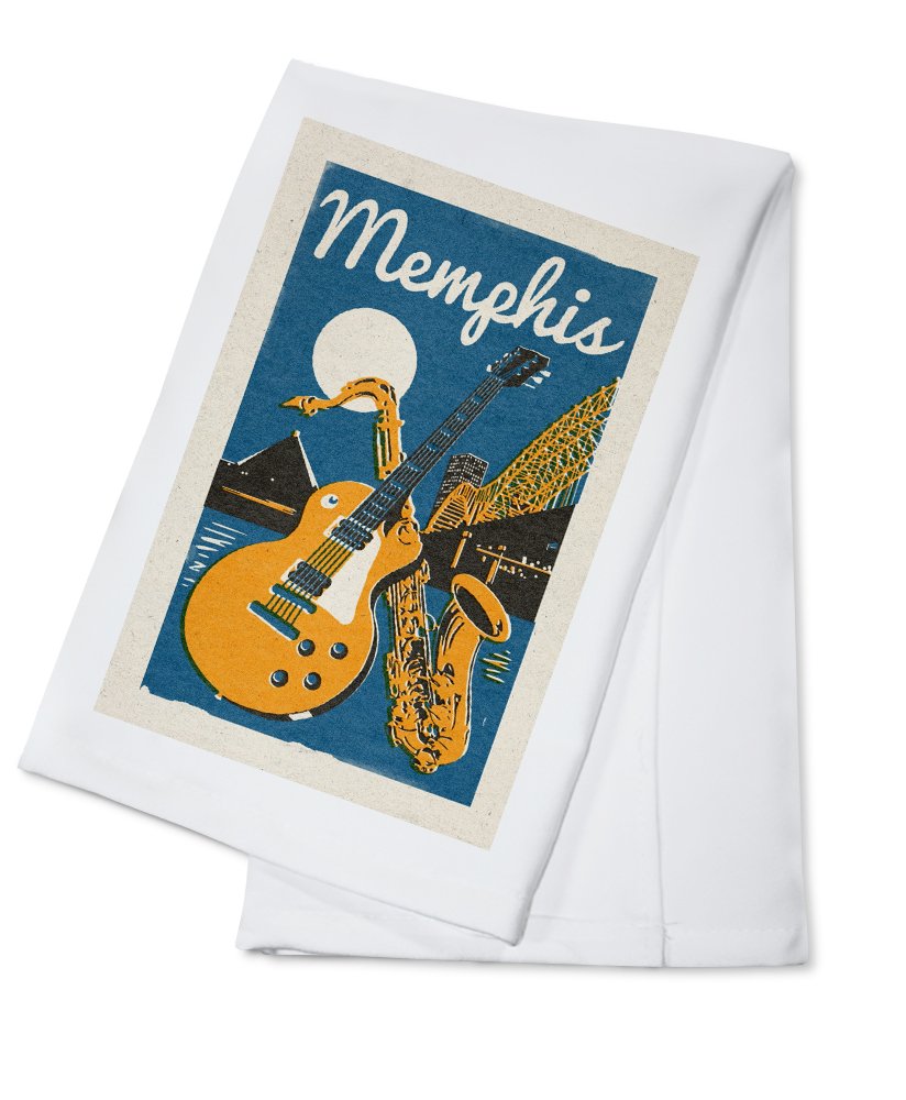 Memphis Tennessee Woodblock Print Tea Towel - 100% Cotton Decorative Hand Towel for Kitchen, Bathroom & Home Decor | Dish Drying, Gift Wrapping, Table Setting