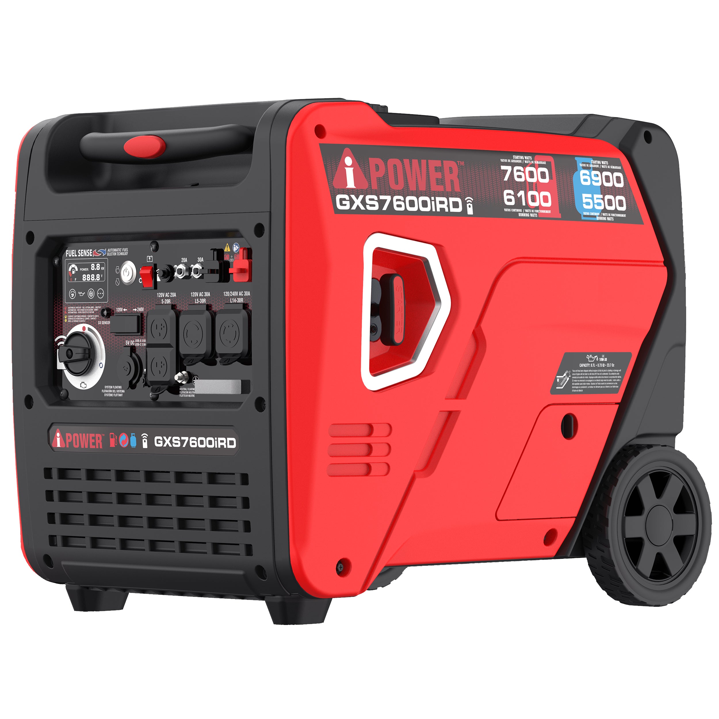 iPower GXS7600iRD 6100W/7600W Dual Fuel Portable Generator - Gas & Propane Powered, Low THD Inverter with CO Alert - Ideal for Camping, RV Trips & Emergency Power Backup