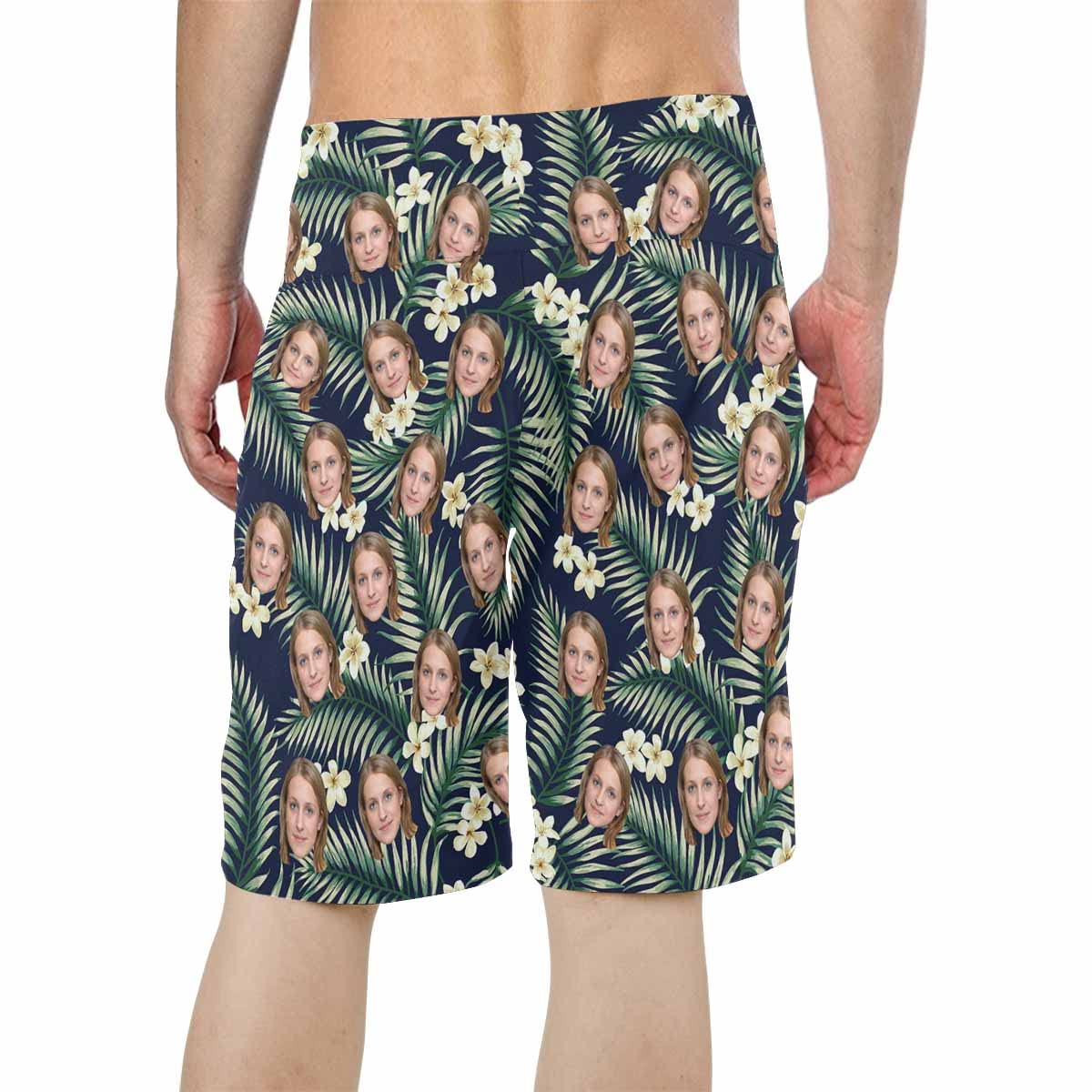 Custom Men's Swim Trunks with Girlfriend/Wife Face Print - Quick Dry Beach Board Shorts for Summer Swimming, Surfing & Vacation
