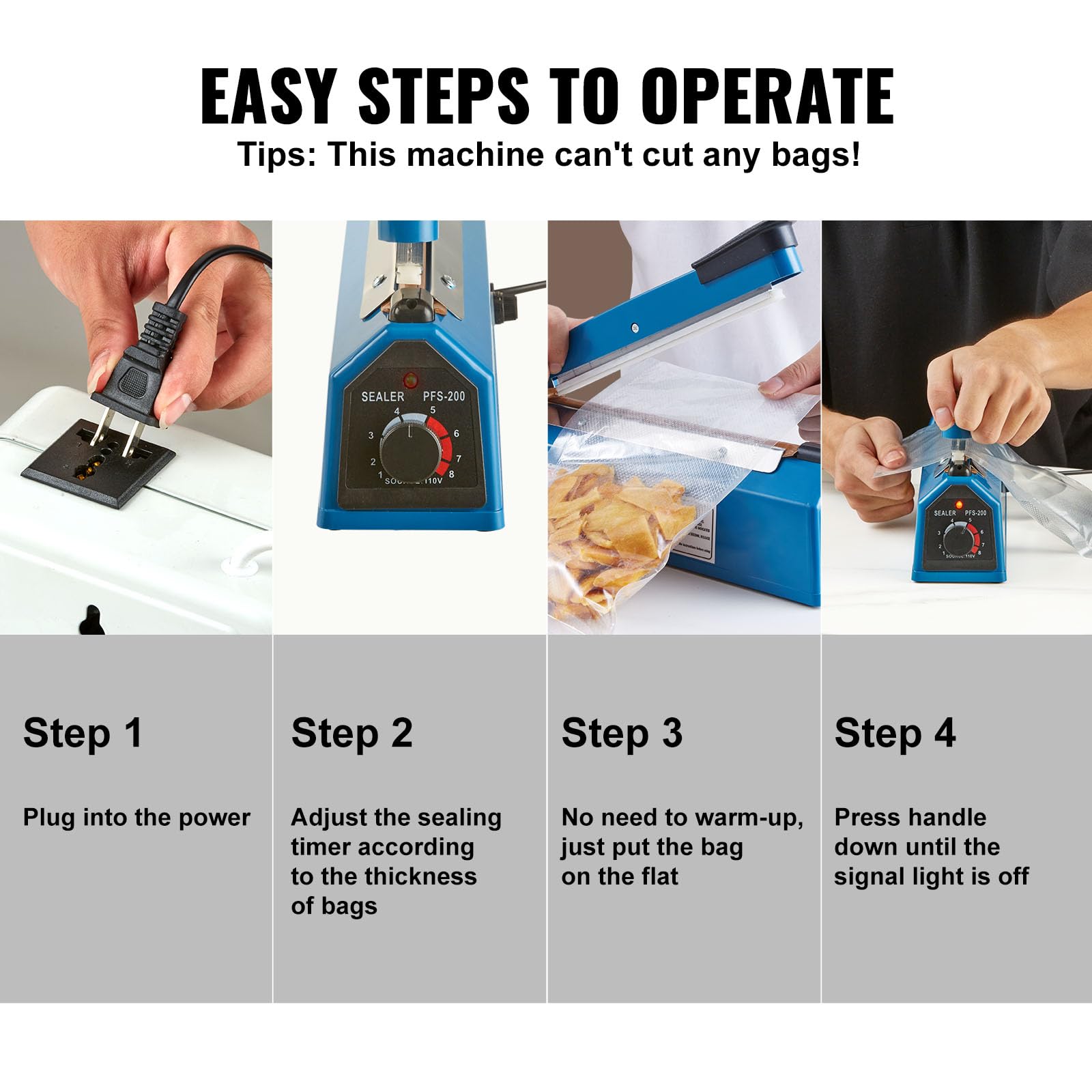 VEVOR 8 Inch Manual Impulse Sealer - Adjustable Heat Sealing Machine for Plastic, Mylar, PE & PP Bags | Portable Shrink Wrap Bag Sealer with Extra Replacement Kit | Ideal for Food Packaging, Retail & Warehouse Sealing Operations