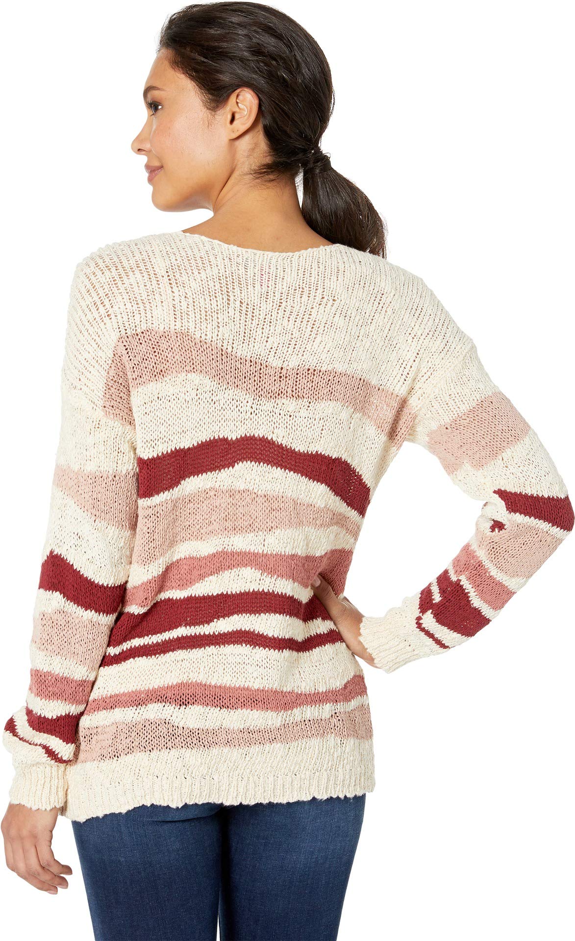Two by Vince Camuto Women's Long Sleeve Striped Jersey Sweater in Sand Drift - Perfect for Fall Layering and Casual Office Wear