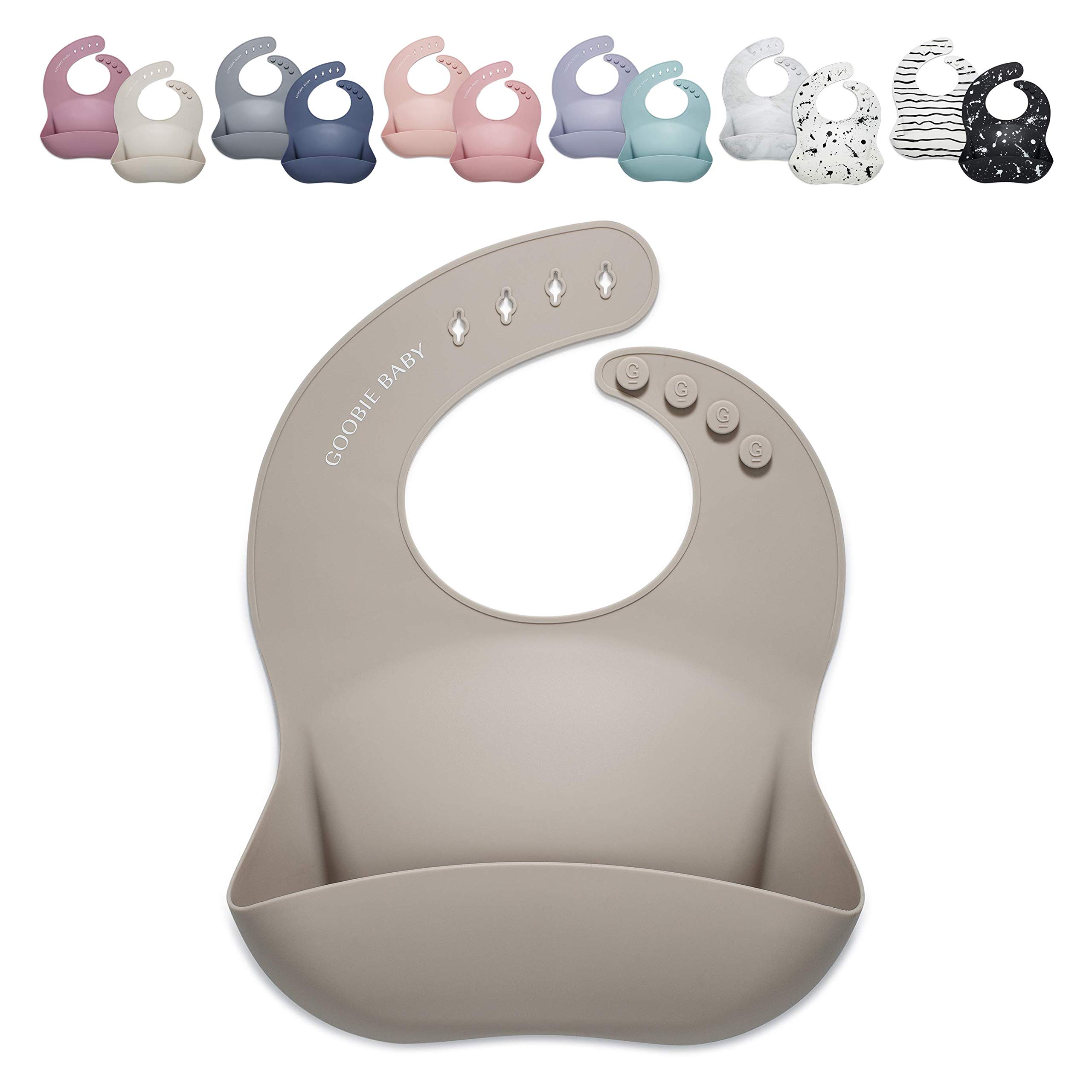 Waterproof Adjustable Silicone Baby Bib with Food Catcher for Infants & Toddlers 4-36 Months - Soft, Easy Clean Feeding Bib for Boys & Girls in Stylish Colors (Taupe) - Perfect for Messy Meals, Weaning & Self-Feeding Practice