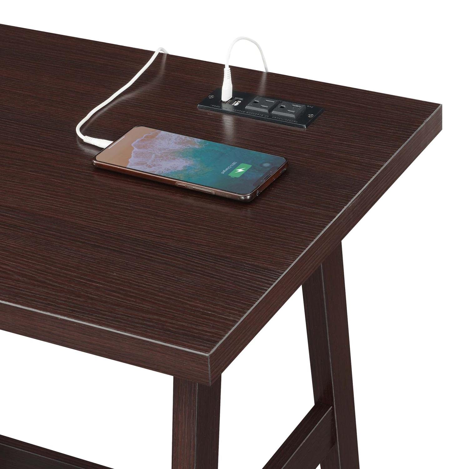 Convenience Concepts Designs2Go Trestle Desk with USB Charging Station & Storage Shelves - Espresso Finish Home Office Desk for Remote Work & Study