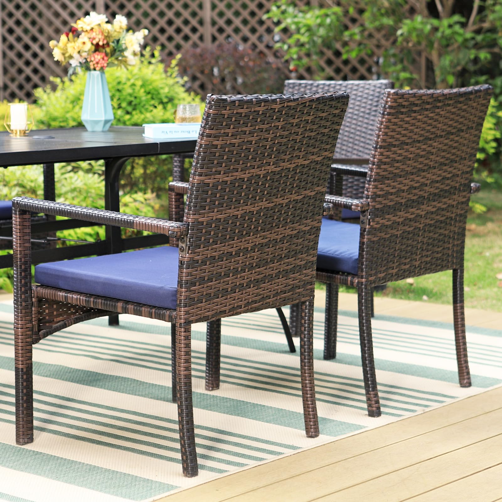Sophia & William 9-Piece Outdoor Patio Dining Set for 6-8 People - Expandable Metal Table & PE Rattan Chairs with Cushions - Modern Conversation Furniture for Terrace, Porch, Backyard, Garden or Poolside Entertaining
