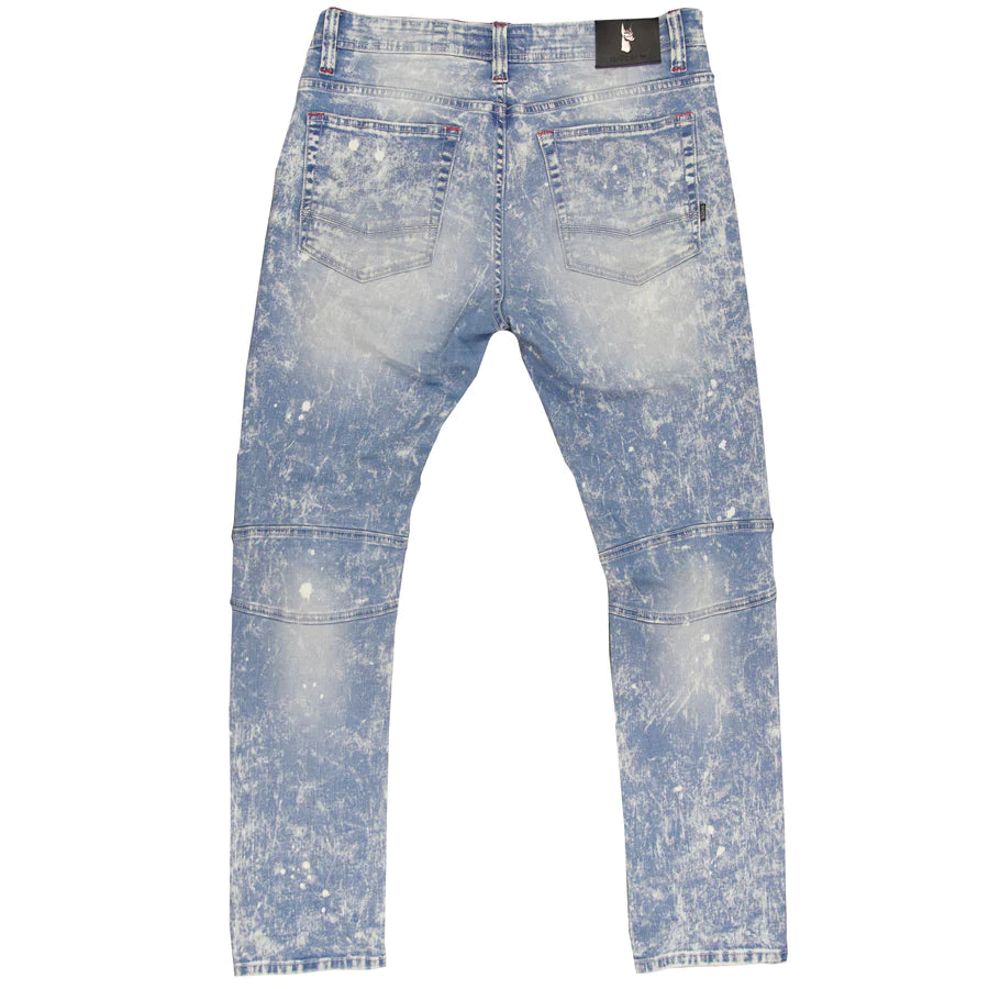 Makobi M1771 Distressed Light Wash Jeans with Bleach Spots - Trendy Ripped Denim for Casual Outfits & Streetwear Style