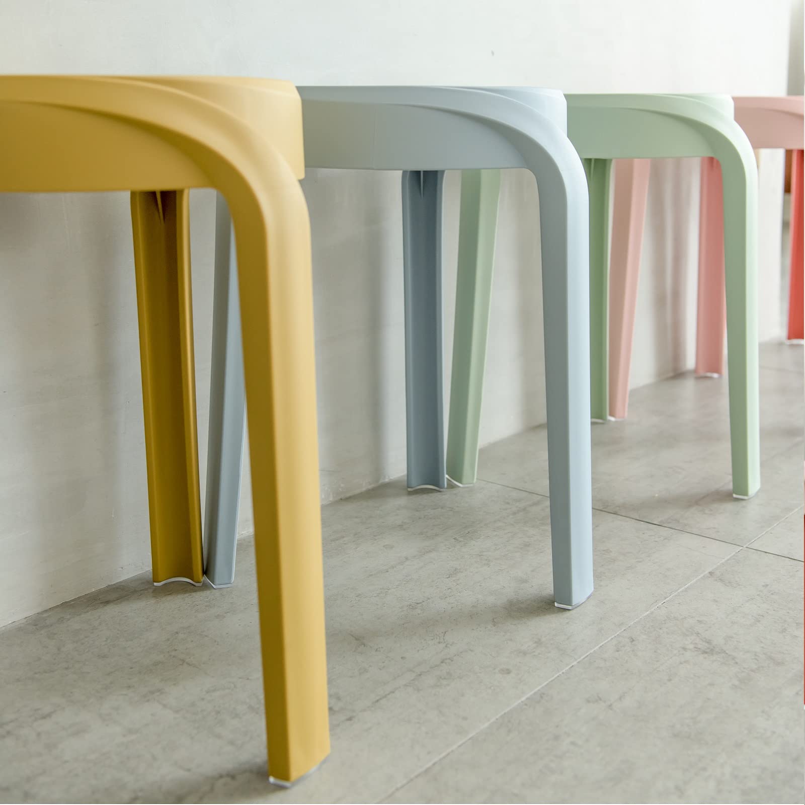 17.7 Inch Modern Plastic Stool Set of 4 - Round Stackable Chairs with Unique Whirl Design, Waterproof for Indoor & Outdoor Use - Perfect for Home, Office, Classroom, Shower, Patio, and Garden (Green)