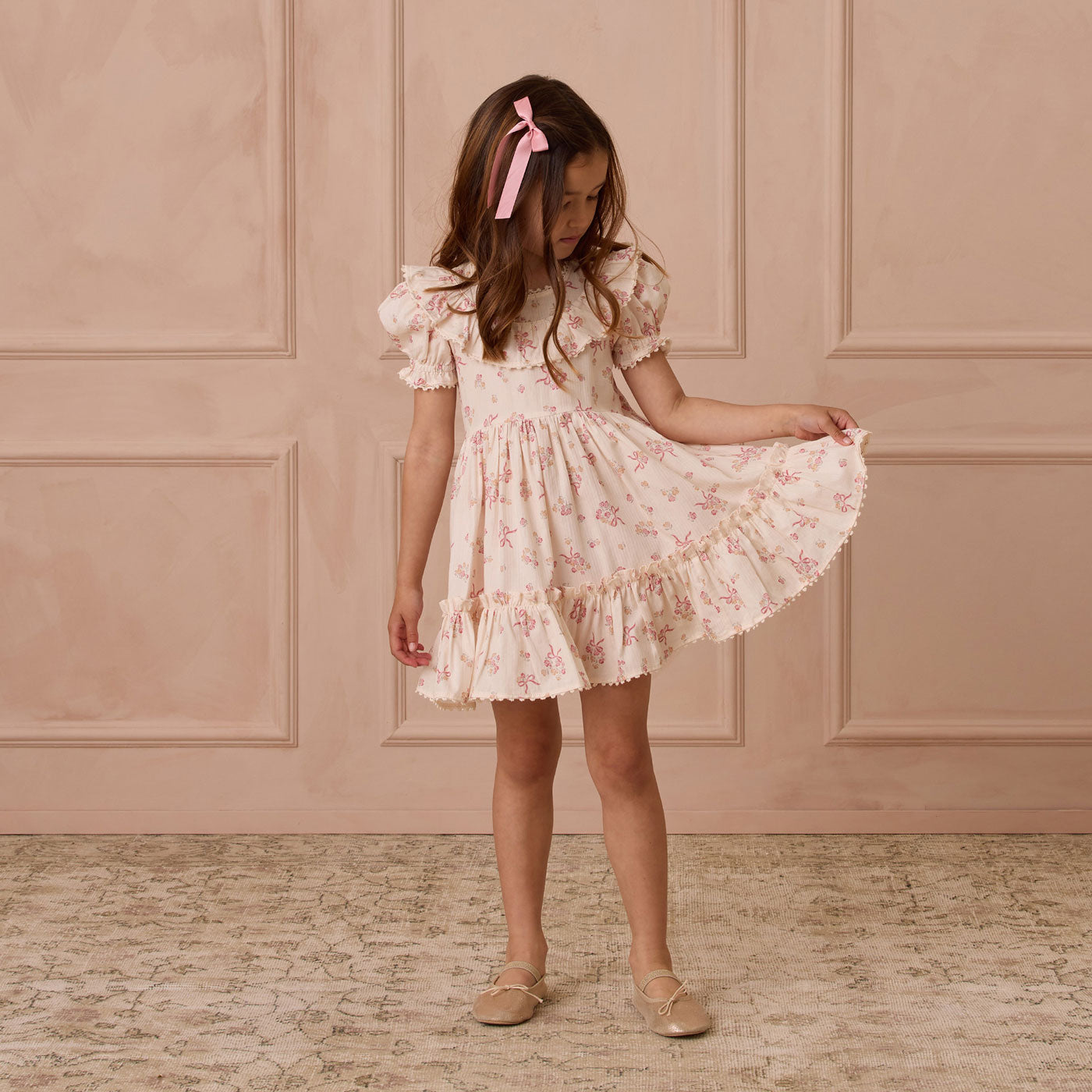 Eva Dress with Bow - Floral Ditsy Print - Natural Cotton Fabric - Perfect for Casual Outings, Parties, and Summer Events