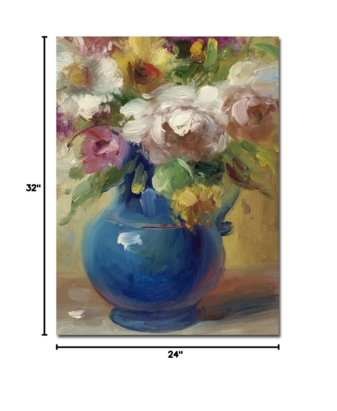 Rio Blue Vase Floral Canvas Wall Art - Handmade Flower Painting for Living Room, Bedroom & Office Decor | Modern Home & Gift Idea