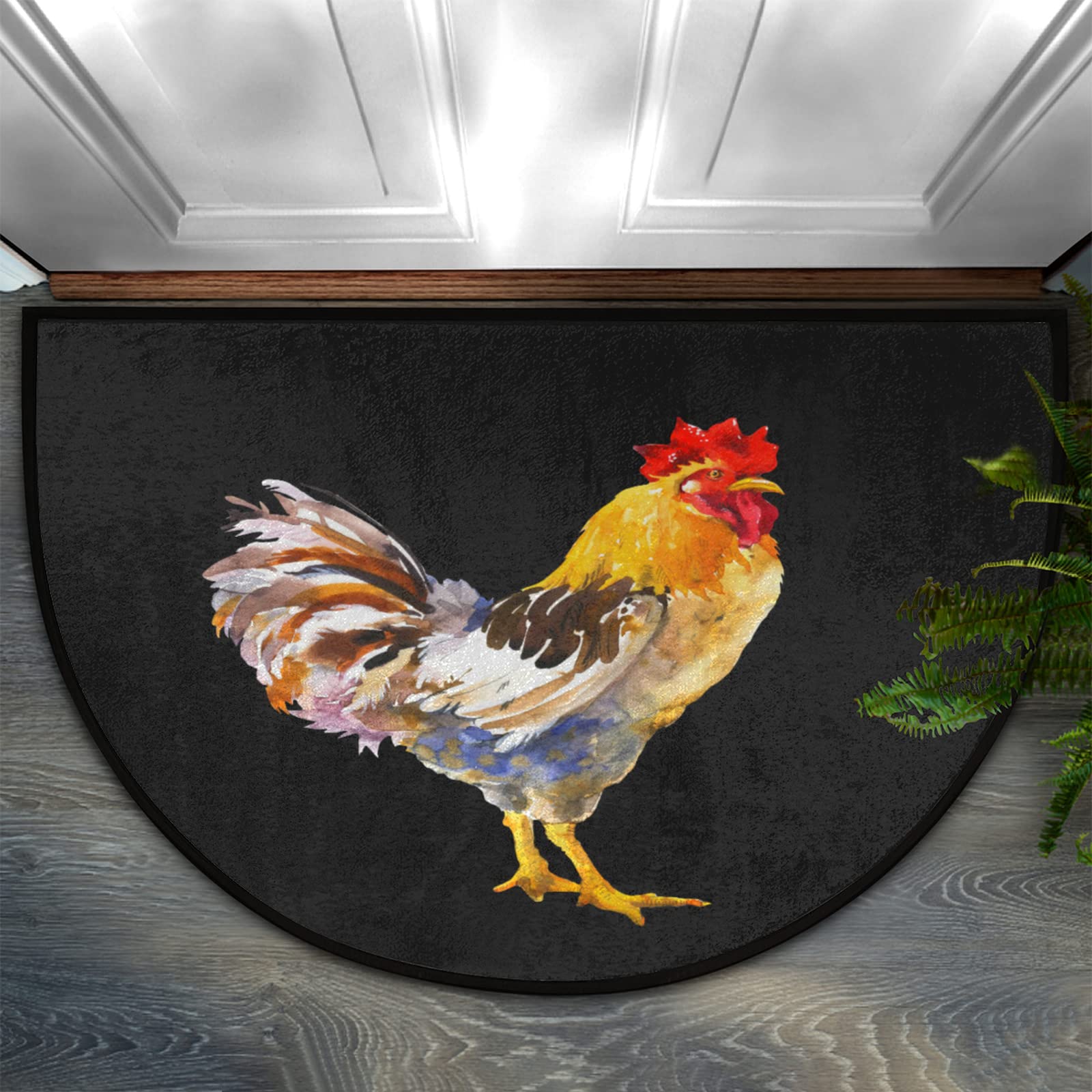 Vintage Rooster Half Round Doormat - Non-Slip Absorbent Indoor/Outdoor Entrance Mat, 24
