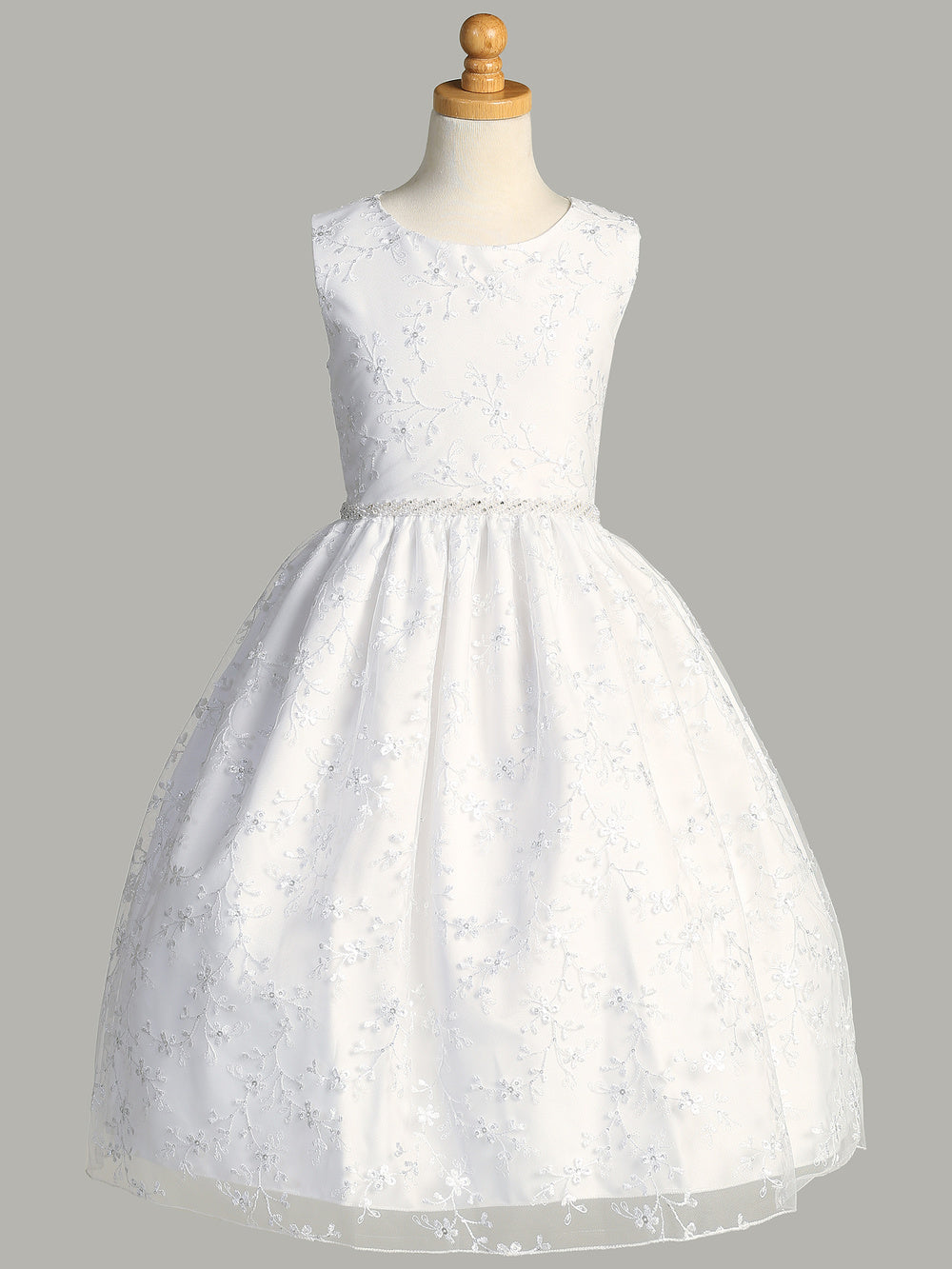 White First Communion Dress for Girls with Embroidered Tulle & Sequins - Perfect for Church Ceremonies, Baptisms, and Special Occasions