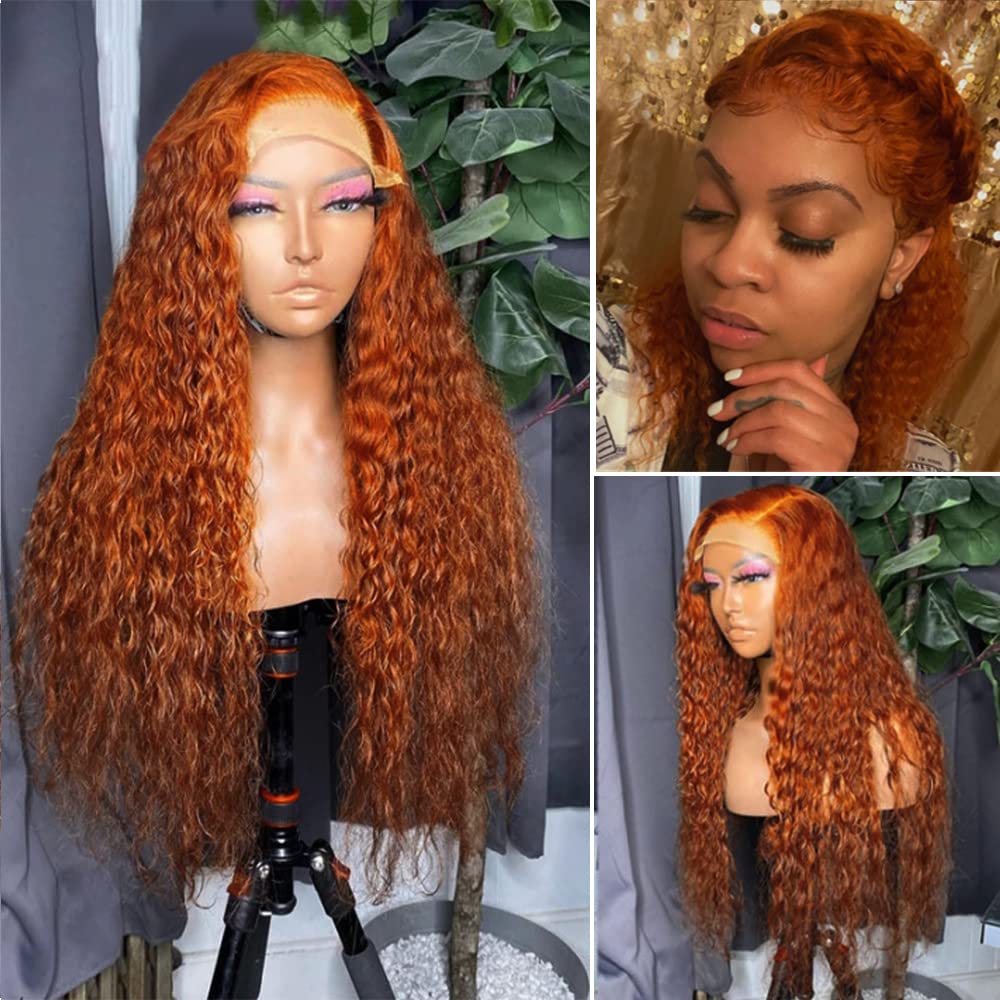 13x4 Lace Front Wig Human Hair - Orange Ginger Water Wave 18 Inch 150% Density Glueless Remy Virgin Hair with Baby Hair & Preplucked Hairline for Black Women | Perfect for Daily Wear, Cosplay, Parties & Special Occasions