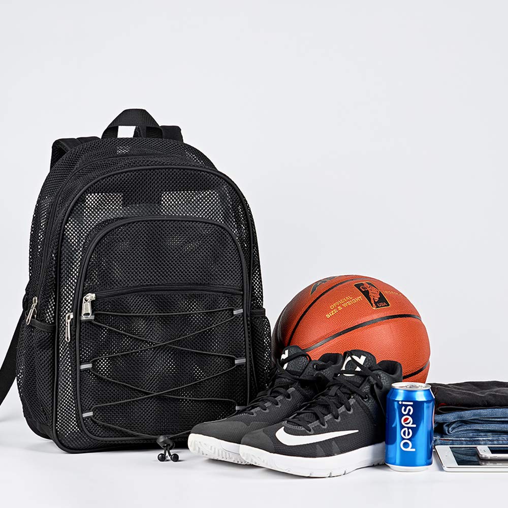 COVAX Heavy Duty Mesh Backpack - Transparent College Bookbag with Bungee Cord & Padded Straps for Commuting, Swimming, Beach & Outdoor Sports | Perfect for Gym, Travel & School Use