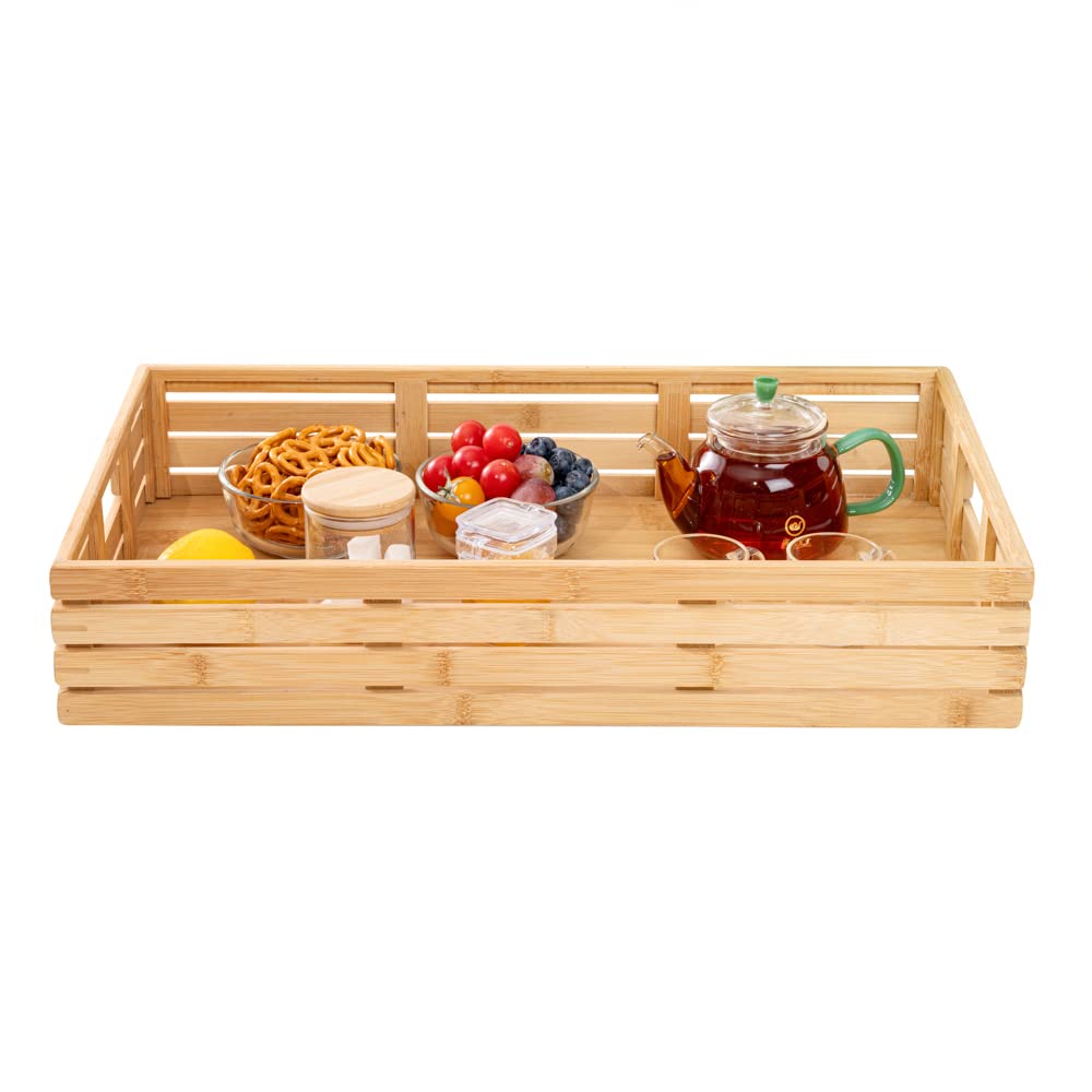 20.75 x 13 x 3.75 Inch Bamboo Breakfast Serving Tray with Handles - Durable, Chip-Resistant & Shatterproof Pallet Design - Perfect for Meals, Snacks, Beverages in Restaurants, Hotels, Bedroom Breakfast or Outdoor Picnics