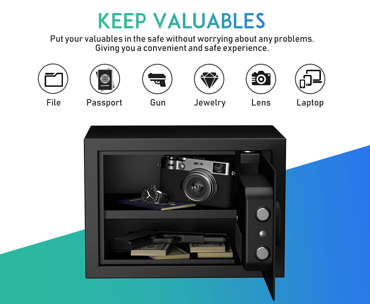 RPNB Deluxe Digital Keypad Safe Box - 0.5 Cubic Feet Steel Alloy Security Safe for Home, Office & Hotel | Secure Storage for Jewelry, Cash & Valuables | Ideal for Business, Travel & Personal Use