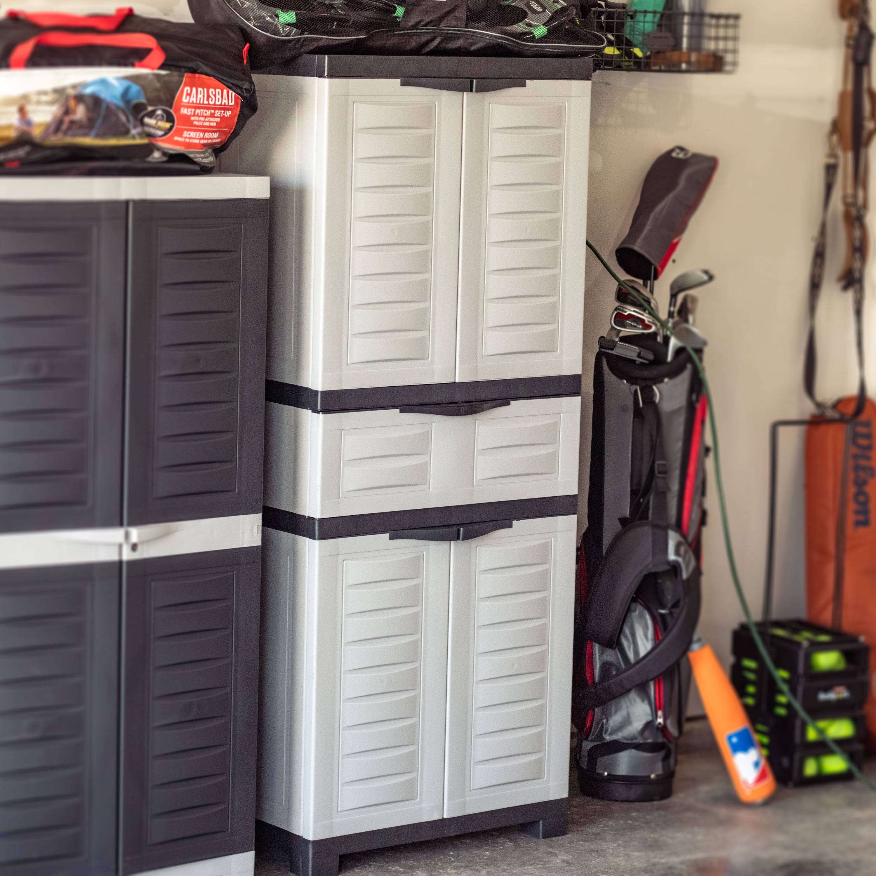 Durable Plastic Garage Storage Cabinet with 2 Adjustable Shelves - Heavy Duty Utility Organizer for Tools, Gardening Supplies & Home Organization