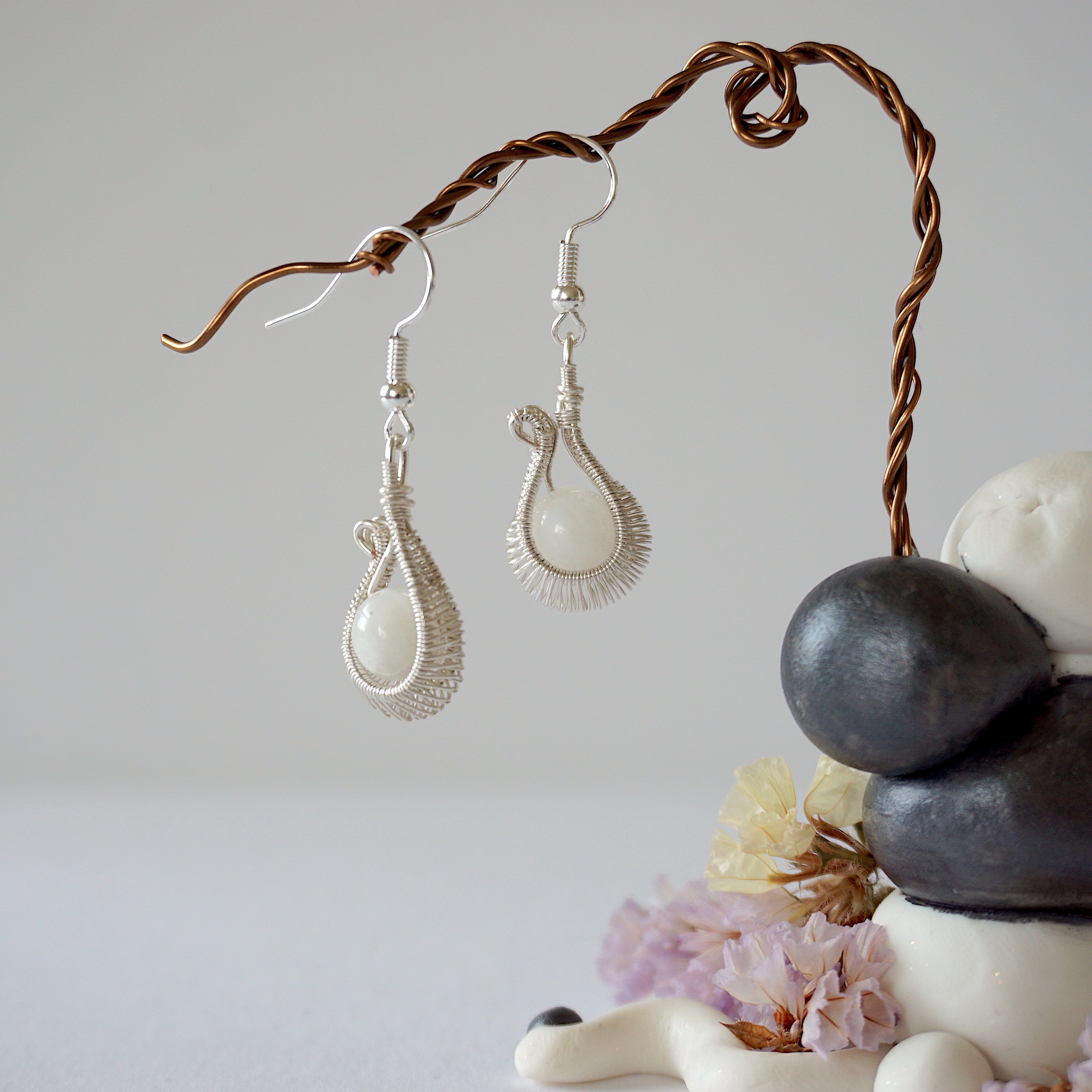 Rainbow Moonstone Hoop Earrings - Silver Plated Cradle Earrings for Women | Boho Chic Jewelry for Everyday Wear & Special Occasions