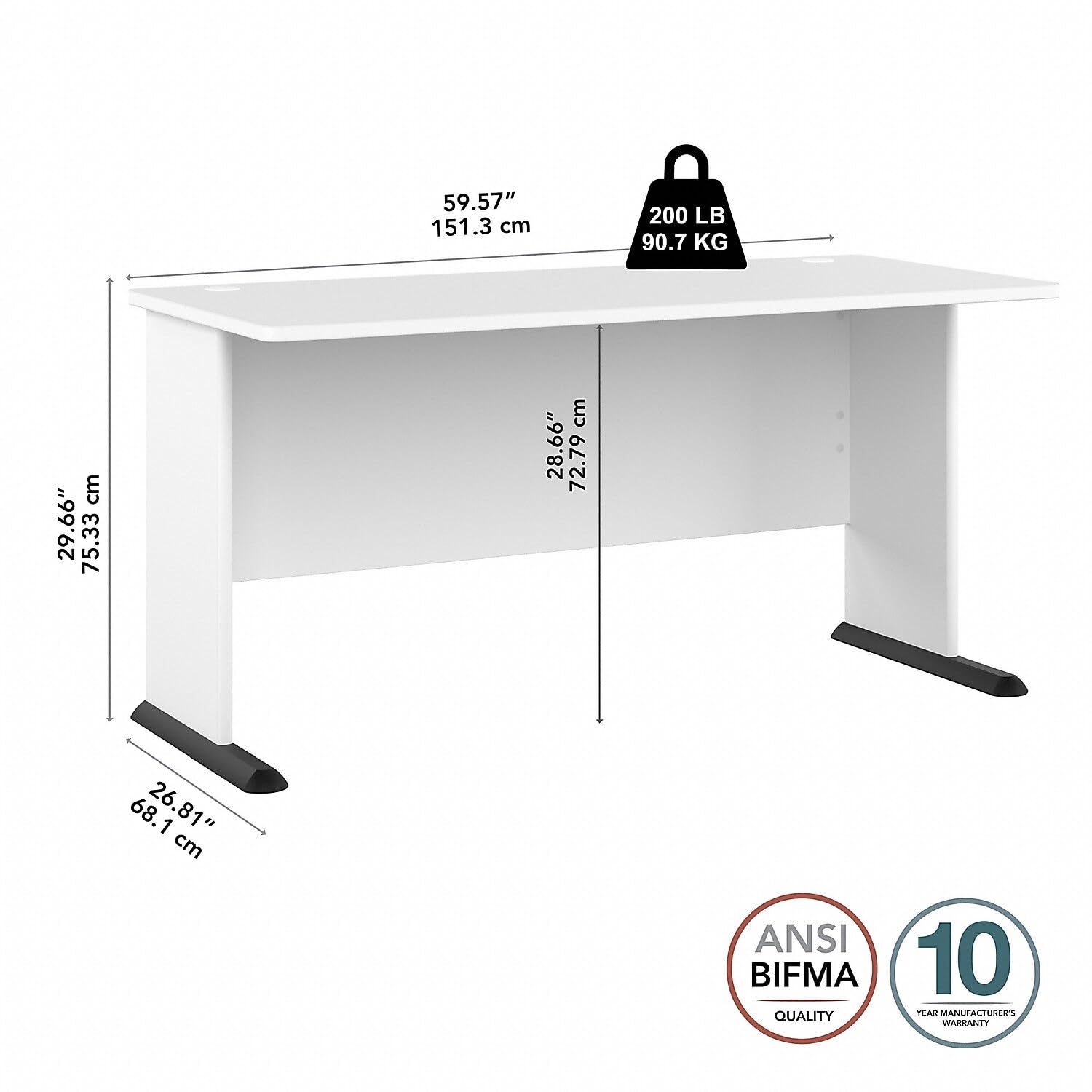 Bush Business Furniture Studio A 60W White Gaming Desk - Ergonomic Computer Desk for Home Office, Gaming Setup & Workspace