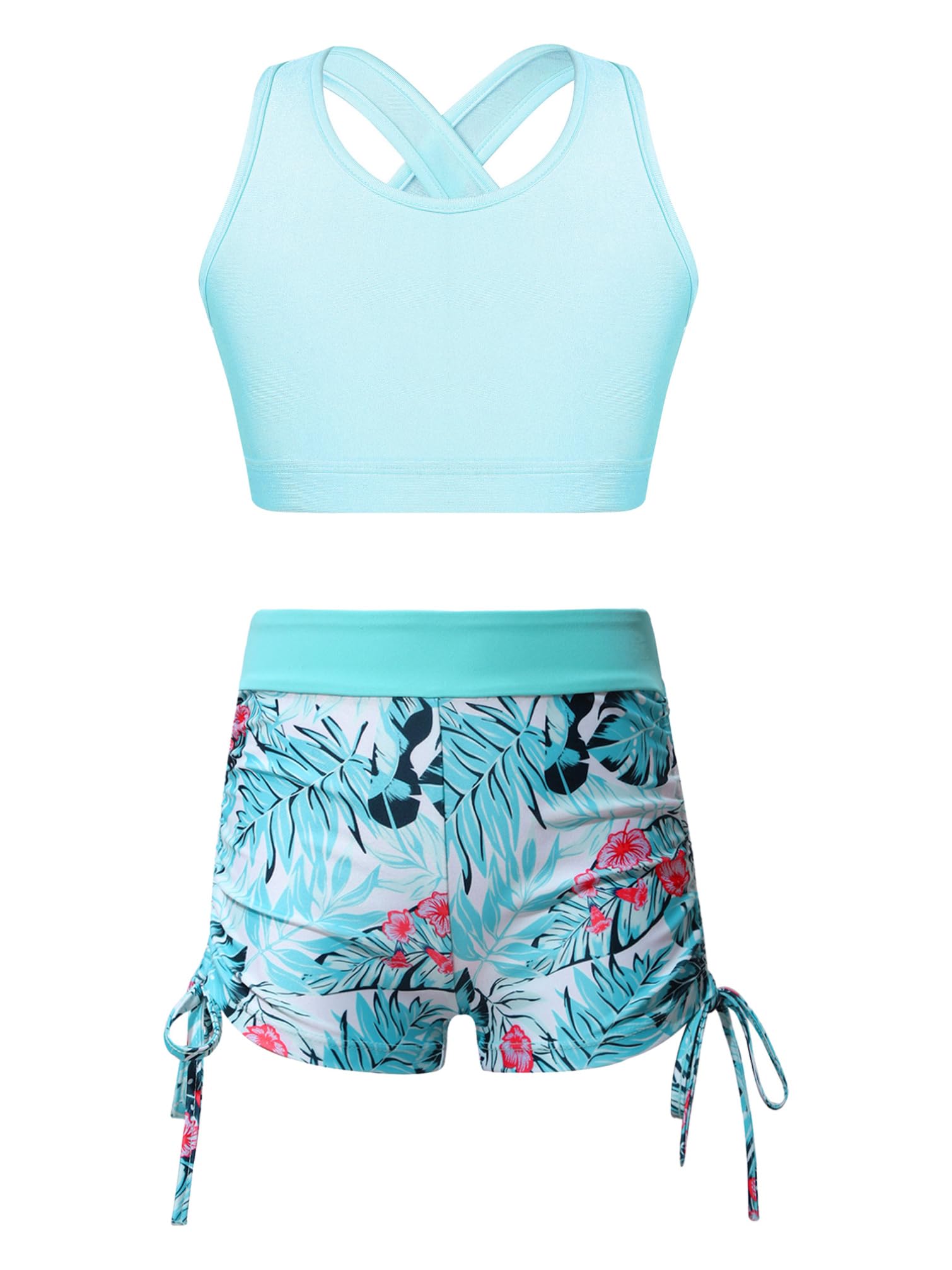 TiaoBug Girls' 2-Piece Swimsuit & Activewear Set - Crop Top & Shorts for Swimming, Dance, Sports, Gym, Yoga, and Workout | Perfect for Beach, Pool, and Fitness Activities