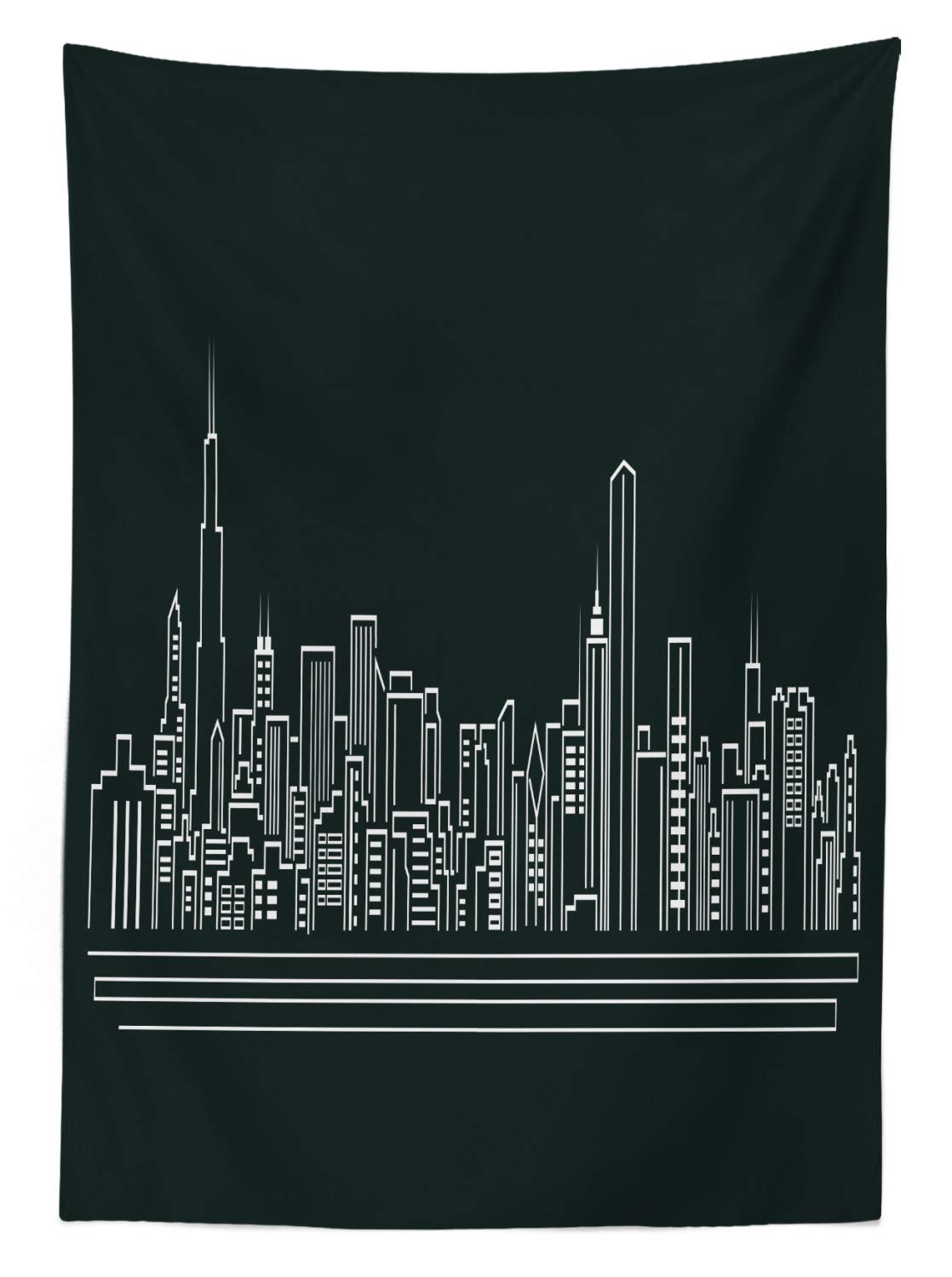 Ambesonne Chicago Skyline Outdoor Tablecloth - Abstract Urban Silhouette Design, Washable Picnic Table Cover 58x84 Inches, Onyx White | Perfect for Backyard BBQs, Patio Parties & Outdoor Dining Decor