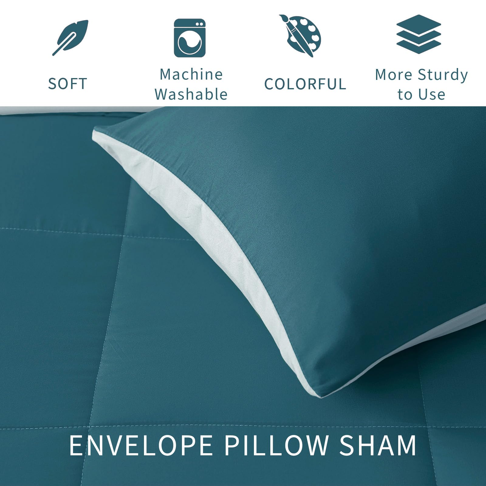 Lightweight Reversible 3-Piece Comforter Set - All Seasons Down Alternative Bedding with 2 Pillow Shams, King Size in Dusty Teal/Aqua Blue - Perfect for Master Bedroom, Guest Room & Dorm Decor