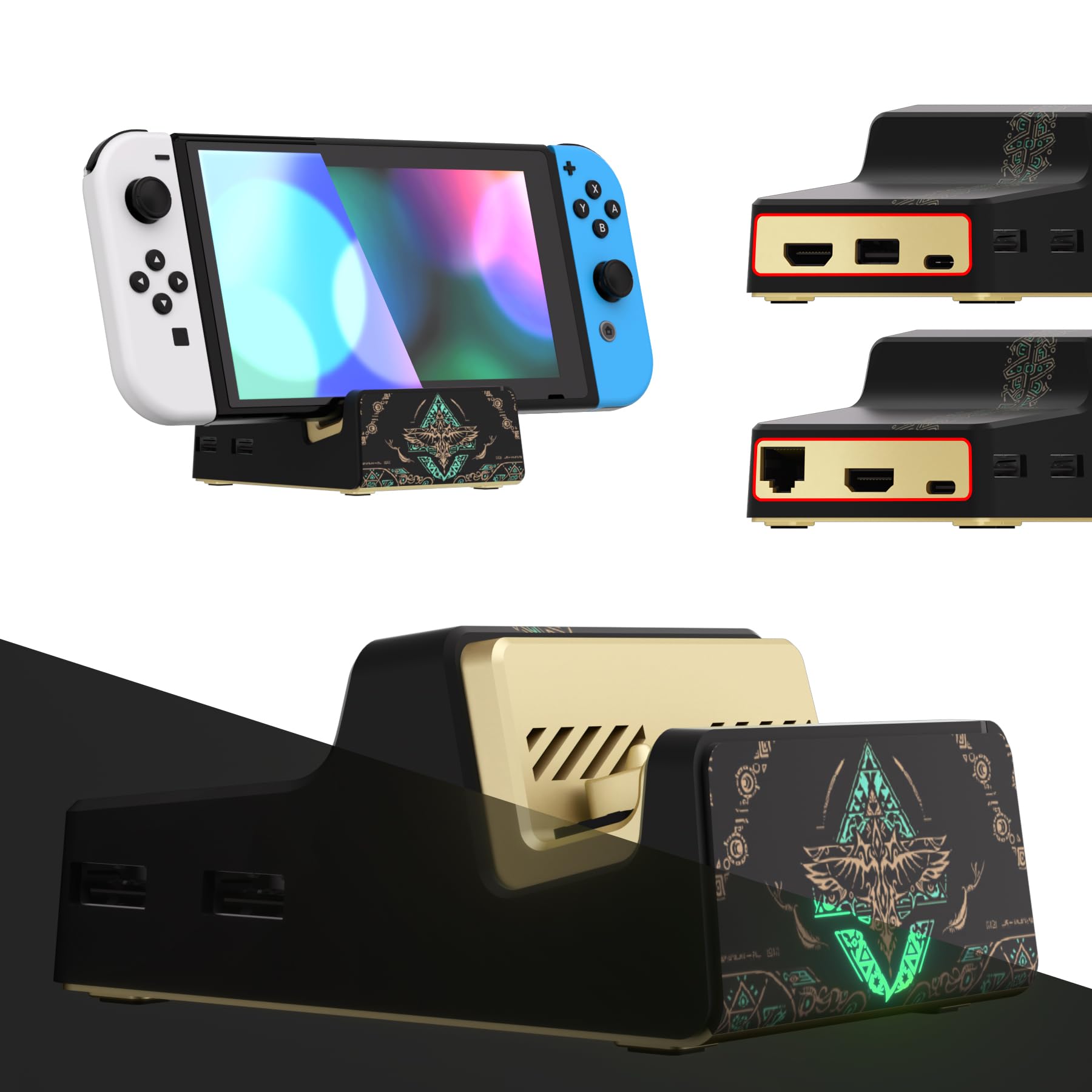 eXtremeRate AiryDocky DIY Kit - Glow in Dark Replacement Case for Nintendo Switch Dock, Portable Mini Shell Cover for Switch OLED (No Dock & Chip) - Perfect for Gaming Setups & Travel Accessories