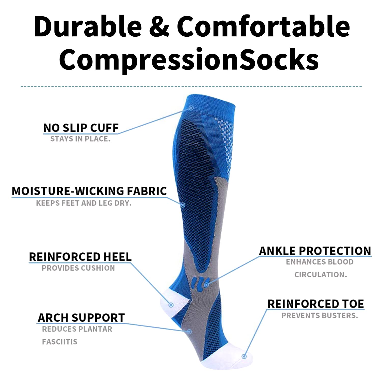 Wide Calf Compression Socks for Women & Men (M-4XL) - 20-30mmHg Plus Size Support Socks - Ideal for Nurses, Pregnancy & Varicose Vein Relief - Perfect for Long Shifts, Travel & Post-Workout Recovery