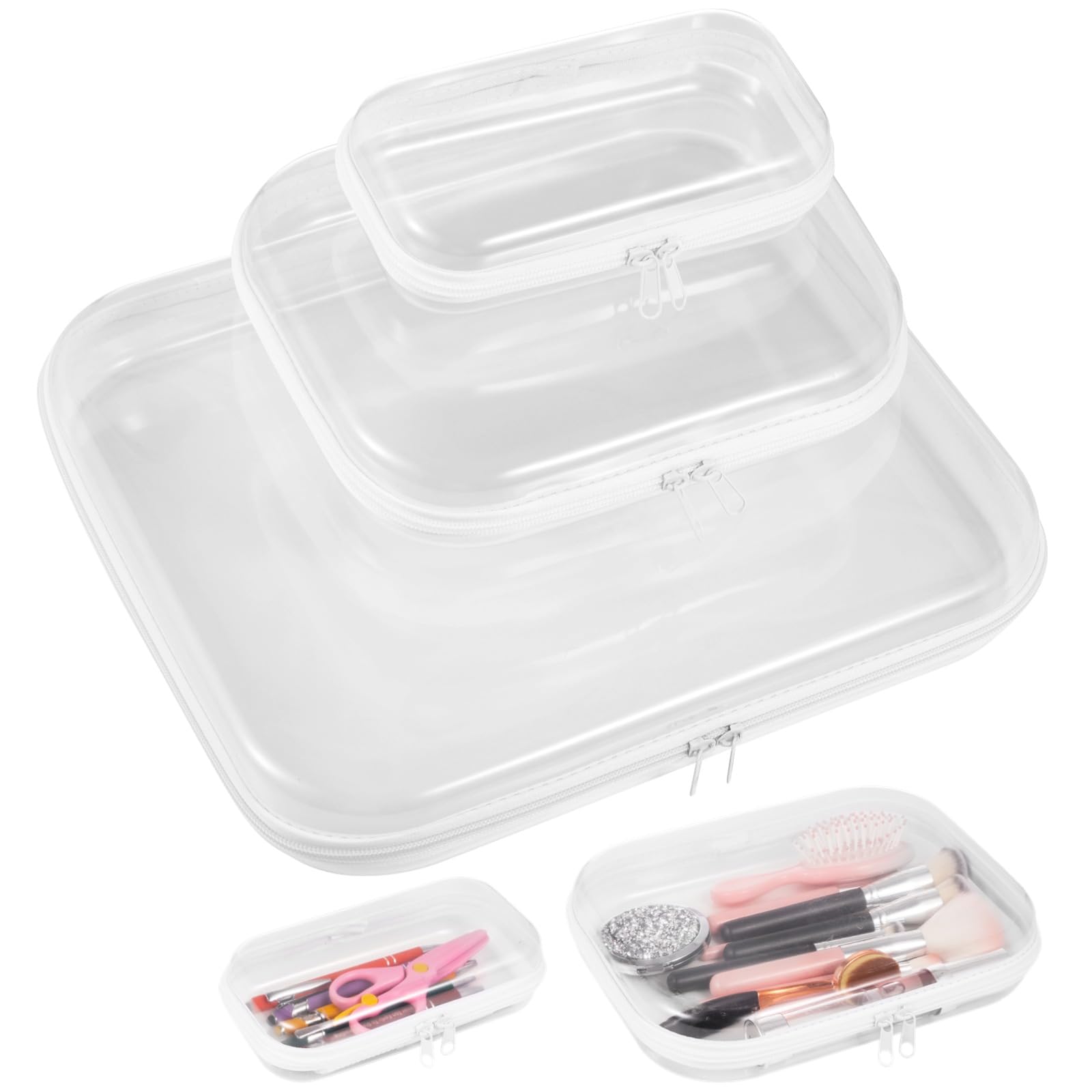 Homaisson 3-Piece Clear Hard Shell Zipper Case Set - Transparent Waterproof Organizer Pouches in 3 Sizes, Double Zippered Storage Bags for Makeup, Snacks & Toys | Perfect for Travel, Home Organization & Cosmetic Storage