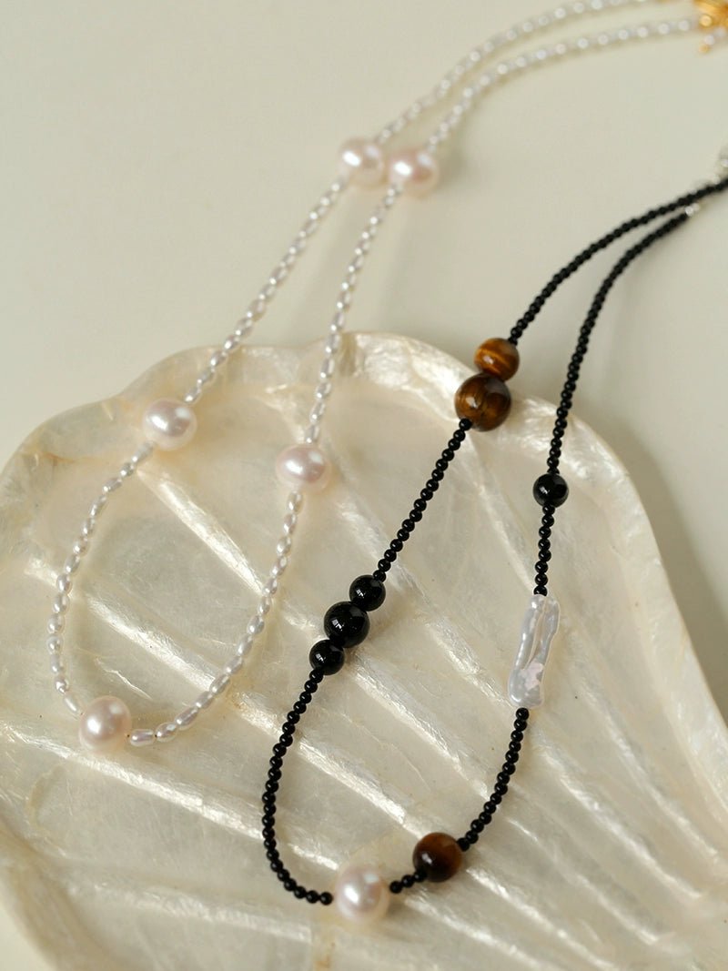 Black Agate and Tiger Eye Stone Necklace for Women - Natural Gemstone Jewelry for Protection & Strength - Perfect for Meditation, Yoga & Spiritual Healing
