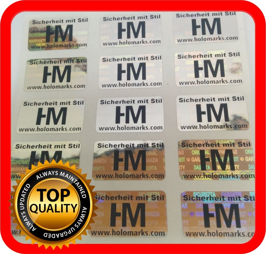 1000 Custom Black Logo & Text Security Hologram Labels - Tamper Evident Warranty Void Stickers (.83 x .47 Inch) for Product Authentication & Anti-Counterfeiting