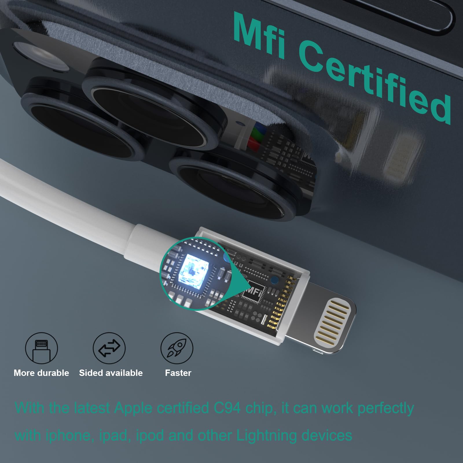 3-Pack MFi Certified iPhone Charger Cable & USB Wall Charger Adapter - Fast Charging & Data Sync for iPhone 14 Pro/13 Pro/12/12 Pro Max/11 Pro Max/XS Max/XR/X/8 - Perfect for Home, Office & Travel Use