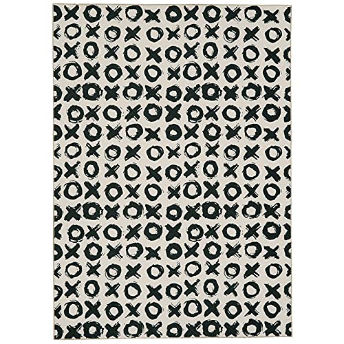 Linon Washable Avi Polyester 5'x7' Area Rug in Ivory - Soft & Durable Living Room, Bedroom, or Office Carpet for Home Decor