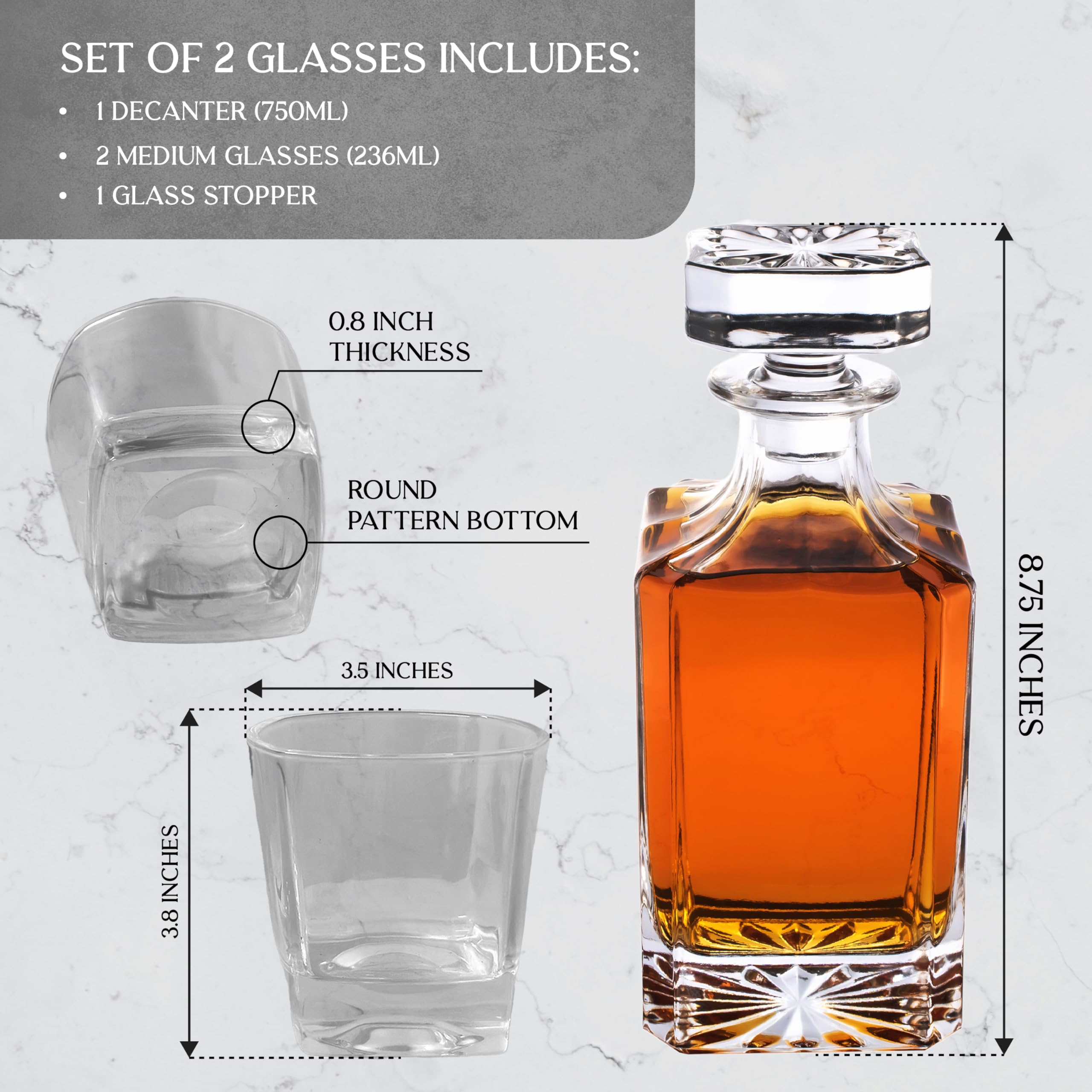 Personalized Whiskey Decanter Set with 2 Glasses - Engraved 25oz Liquor Decanter Gift for Men - Custom Monogram Barware for Birthday, Retirement & Anniversary - Perfect for Home Bars, Man Caves & Gifting