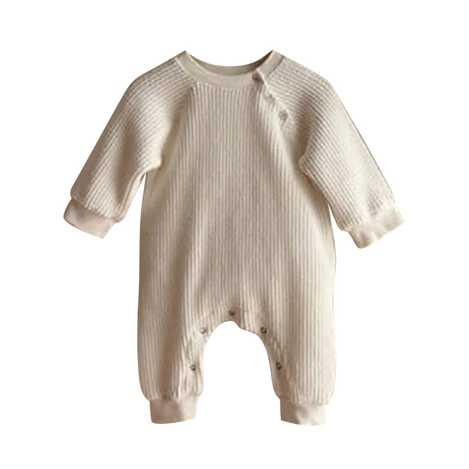 Kapsrqst 1-Piece Baby Girls Romper Jumpsuit - Long Sleeve Ribbed Solid Outfit for Newborn & Infant - Soft & Comfortable Spring & Autumn Clothing for Playdates, Photo Shoots & Daily Wear