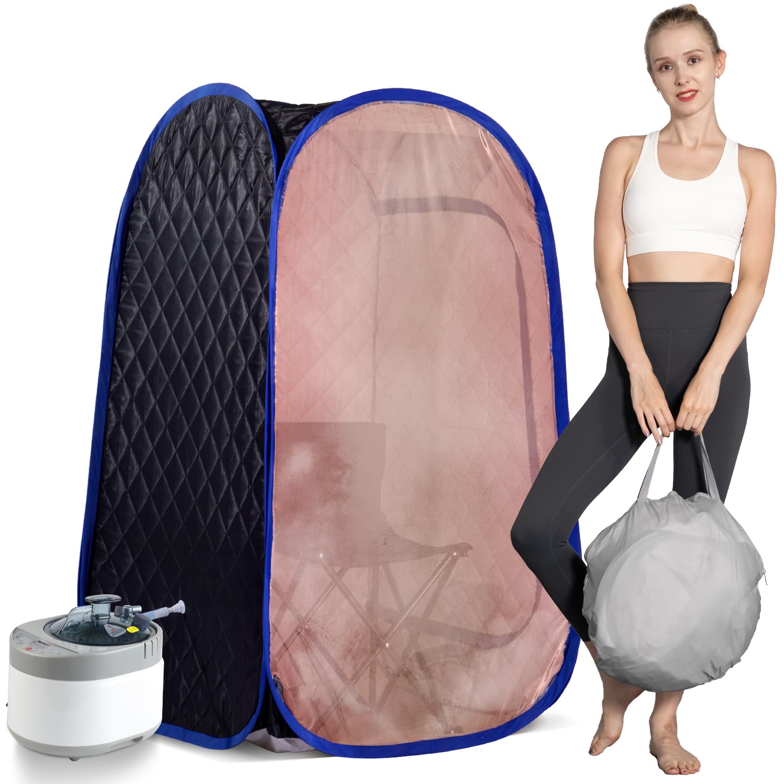 Smartmak Portable Steam Sauna Tent for Home Spa - 1500W Steam Generator with 4L Capacity, 16-Level Remote Control & Foldable Design - Includes Upgraded Chair for Relaxation (Black/Blue) - Perfect for Detox, Weight Loss & Muscle Recovery at Home
