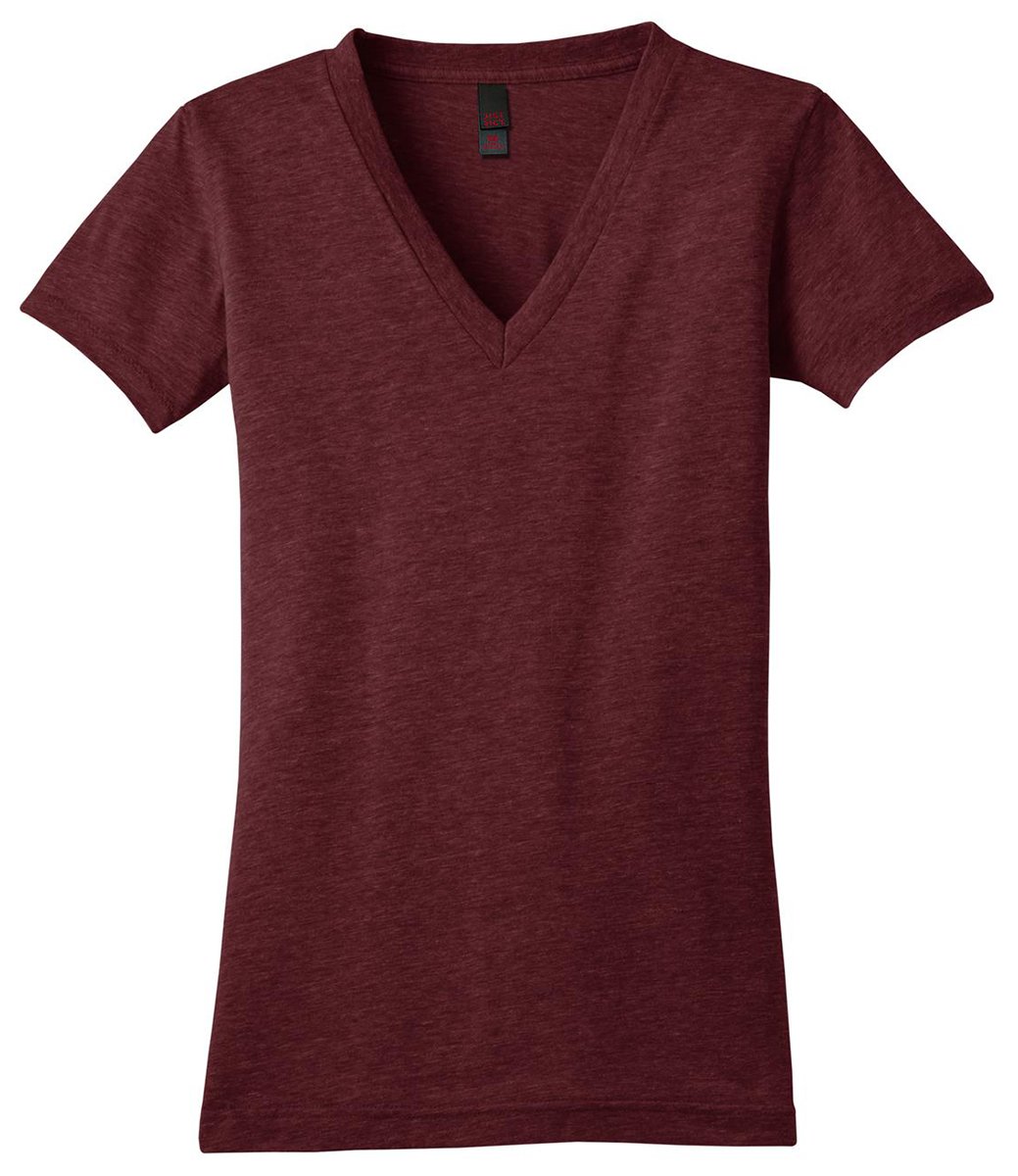 District Women's Tri-Blend Heathered V-Neck T-Shirt - Soft Comfort Fit Casual Tee for Everyday Wear, Lounge & Workout