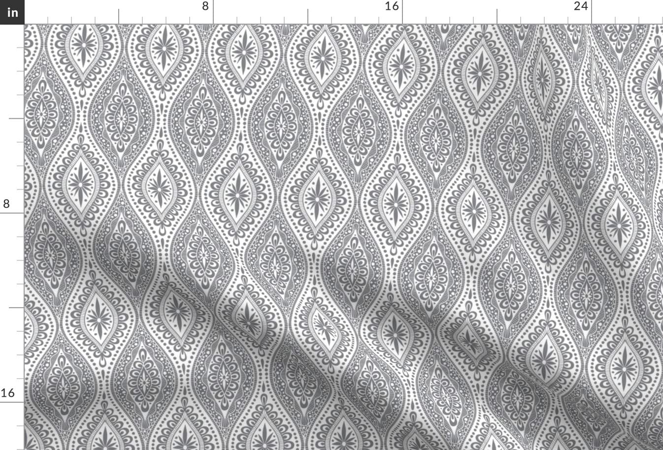 Gray White Scallop Folk Print Minky Fabric Fat Quarter - Soft Plush Fabric for Sewing Baby Blankets, Quilt Backing & DIY Plush Toys - Perfect for Nursery Decor & Handmade Gifts