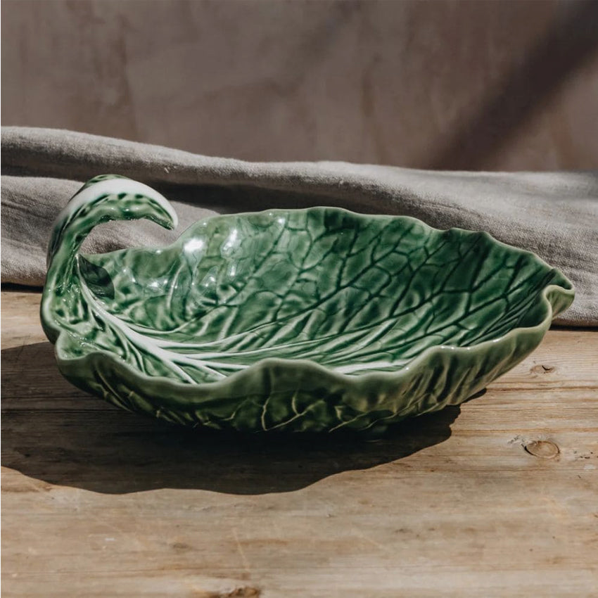 Bordallo Pinheiro Handmade Ceramic Cabbage Leaf Plate with Elegant Curvature - Perfect for Farmhouse Dining, Rustic Table Decor, and Unique Gift Ideas
