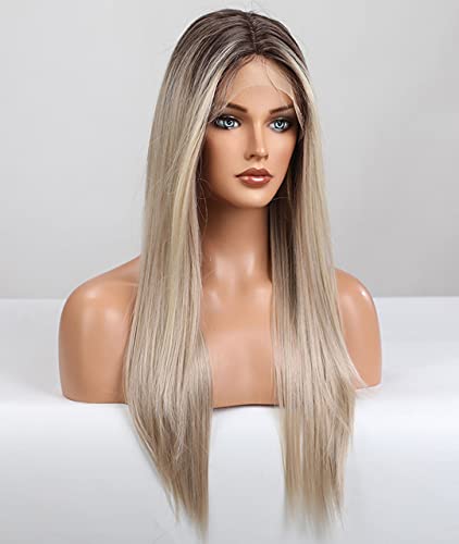 Platinum Blonde Ombre Lace Front Wig - Natural Looking Human Hair Wig for Women | Perfect for Cosplay, Parties & Daily Wear