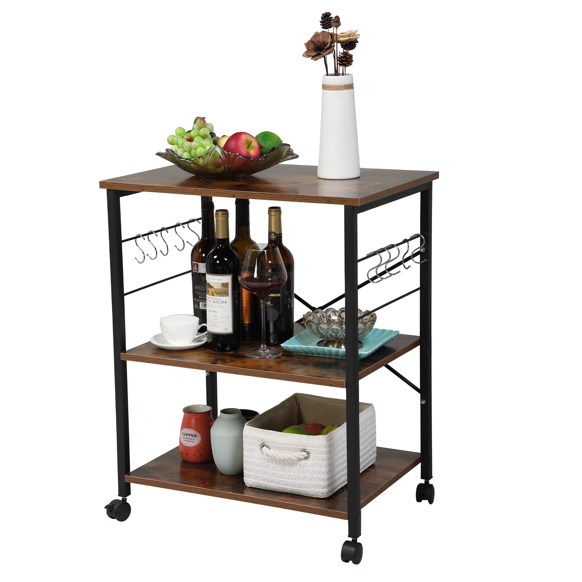 **Goujxcy Mobile Kitchen Island Cart with Storage - Rolling Kitchen Cart with Lockable Wheels, Adjustable Shelves, Drawers & Cabinets - Perfect for Small Kitchens, Dining Rooms & Food Prep (Dark Brown)**