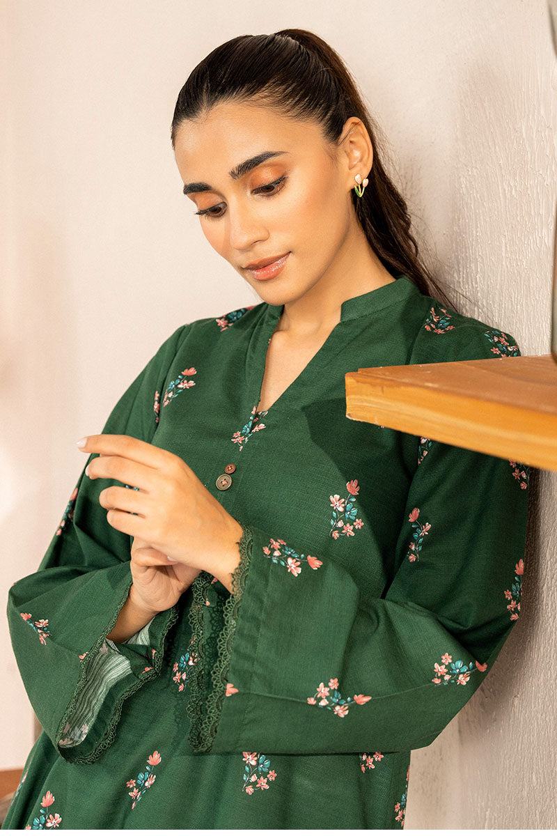 Jewel Green Printed Khaddar Shirt for Men | Traditional Cotton Shirt | Perfect for Casual Wear & Festive Occasions
