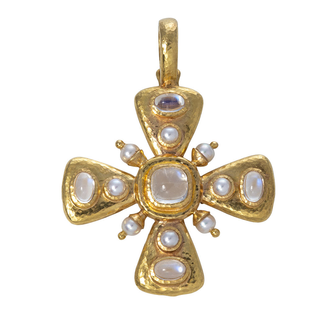 Elizabeth Locke Moonstone & Pearl Maltese Cross Pendant Necklace - Elegant Jewelry for Women, Perfect Gift for Birthday, Anniversary & Special Occasions
