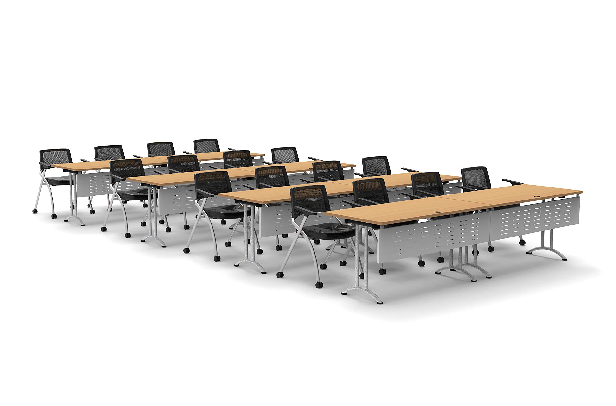 16-Person Folding Conference Table Set with 32pc Beech Chairs & Modesty Panels - Connectable Training Tables for Classrooms, Seminars & Meetings | Space-Saving Nesting Design for Compact Storage | Ideal for Office Training, School Classrooms & Event Spaces