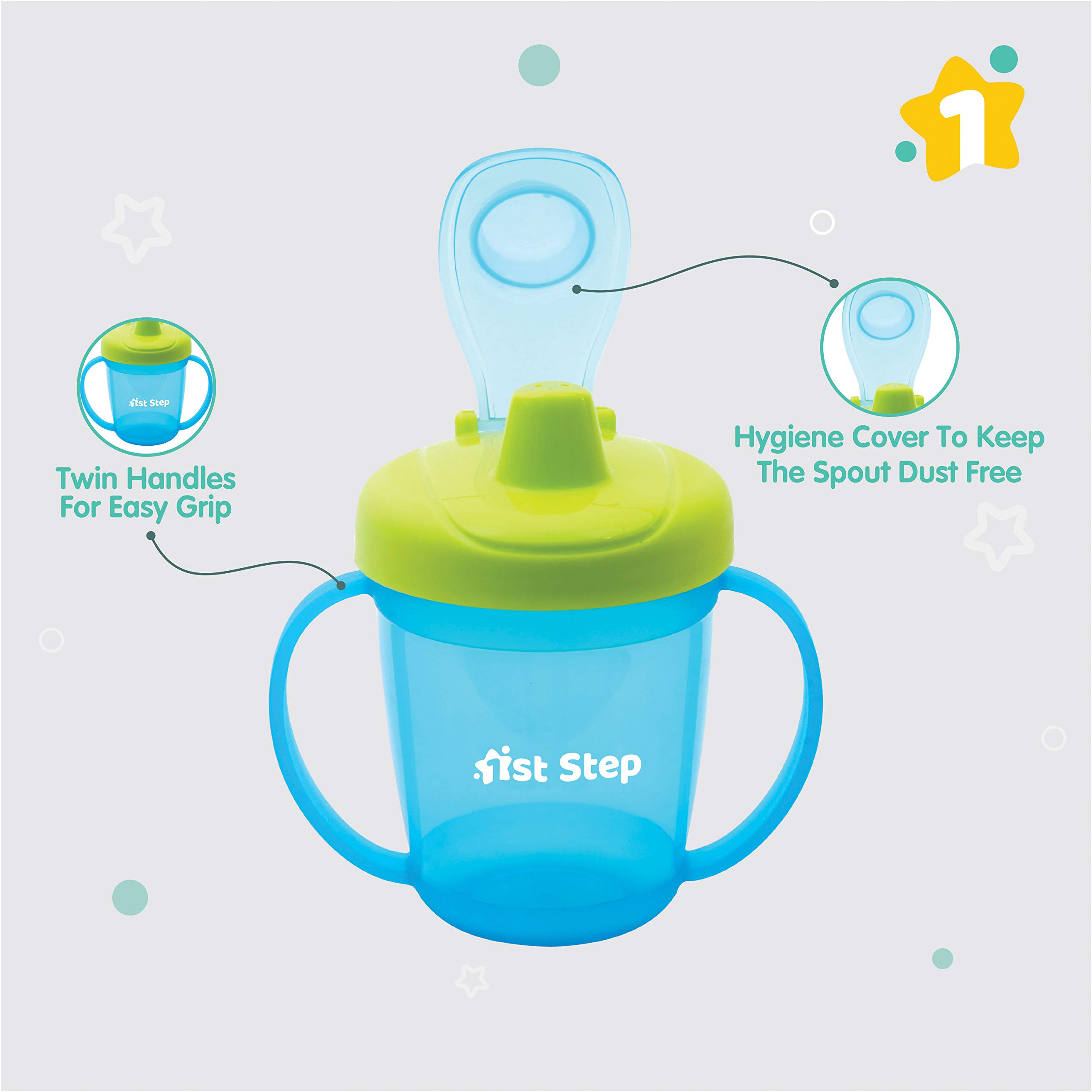 1ST STEP 250ml BPA-Free Hard Spout Sipper Cup - Leak Proof Toddler Water Bottle for Boys & Girls (Blue) - Ideal for School, Travel, and Outdoor Activities