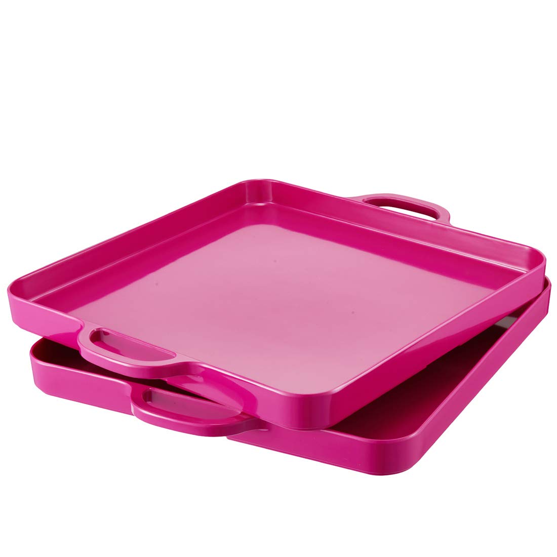 Square Melamine Serving Trays with Handles - Set of 2, 12.5x12.5 Inch Spill-Proof Hot Pink Kitchen Trays for Cafeteria, Cafe, Restaurant - Perfect for Appetizers, Desserts, Snacks, Breakfast, Lunch & Dinner - Durable & Stylish for Home or Commercial Use