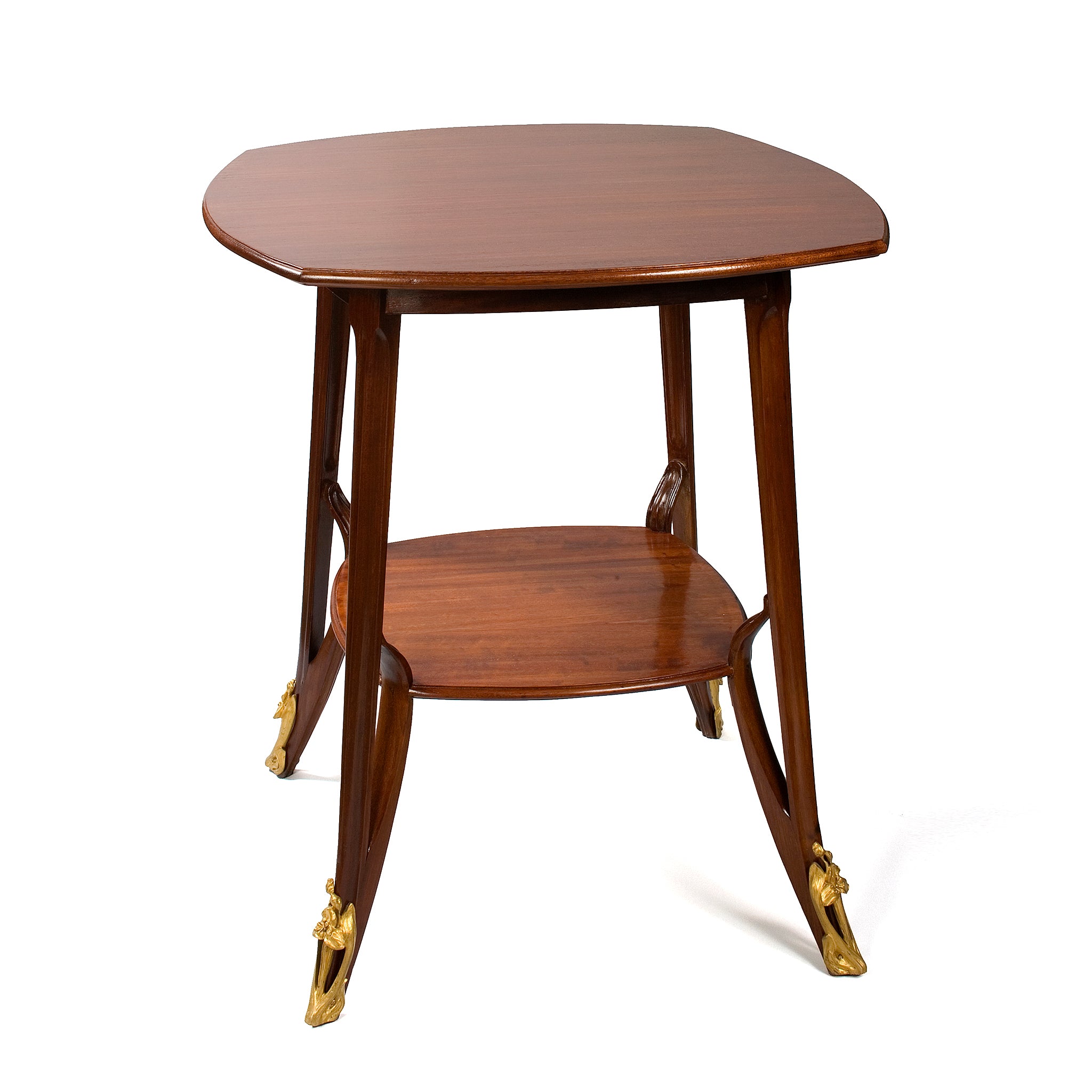 Louis Majorelle Mahogany Two-Tiered Square Table - Antique French Side Table for Living Room, Bedroom & Office Decor