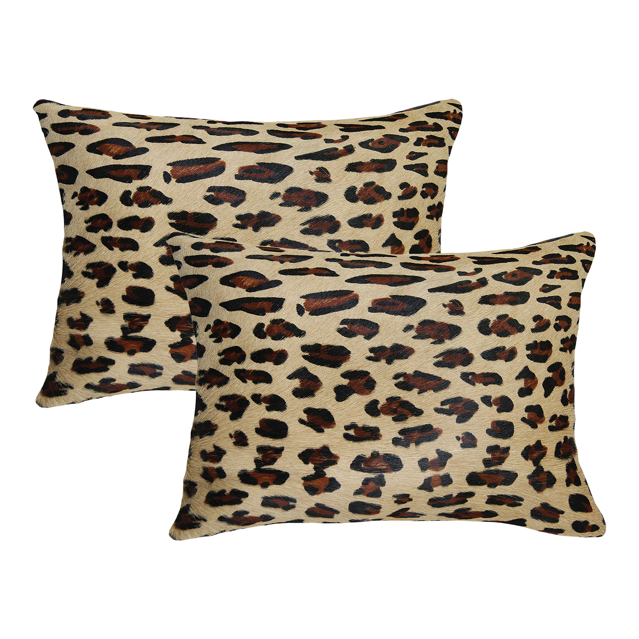 Premium Set of 2 Handmade 100% Cowhide Throw Pillows with Polyester Insert - 12x20 Inch Leopard Print Accent Cushions for Sofa, Bed & Home Decor | Natural Torino Leather Living Room Decor