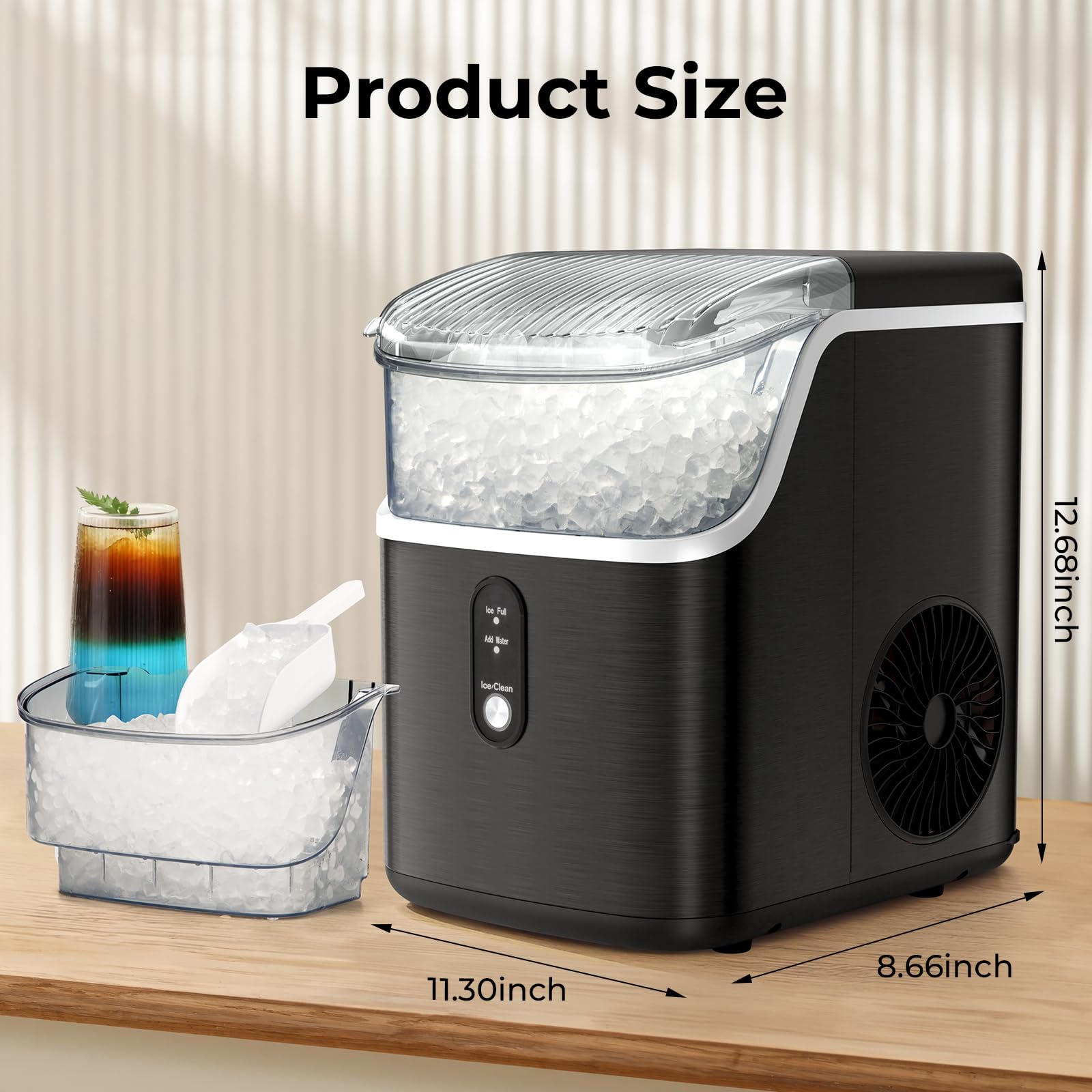 ZAFRO Nugget Ice Maker - 35lbs/Day, Self-Cleaning Countertop Ice Machine with Removable Ice Basket & Scoop (Black) - Perfect for Home, Office, and Commercial Use
