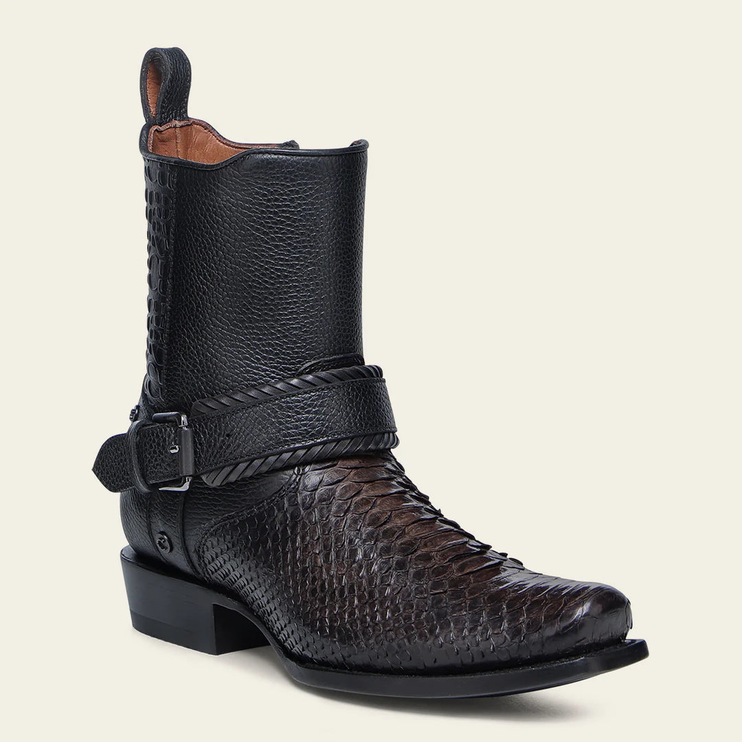 Men's Cuadra Black Casual Cowboy Python Skin Zip Ankle Boots - Stylish Western Boots for Everyday Wear, Outdoor Adventures & Country Events