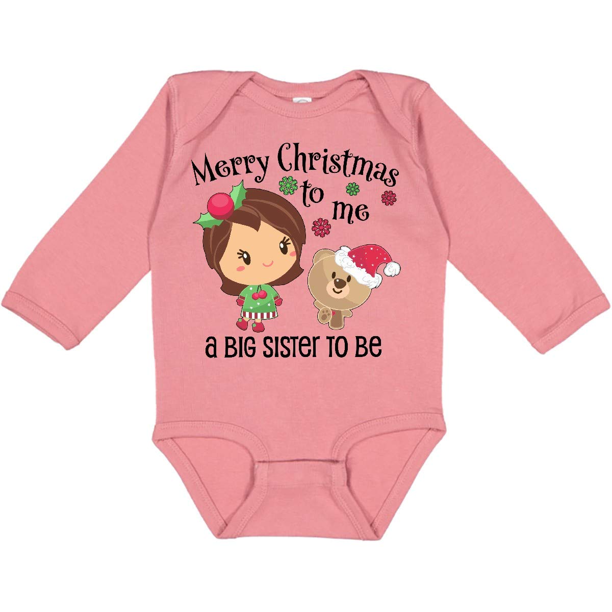 Inktastic 'Merry Christmas To Me, Big Sister To Be' Long Sleeve Baby Bodysuit - Perfect Holiday Gift for Expecting Sisters & Newborn Photo Shoots