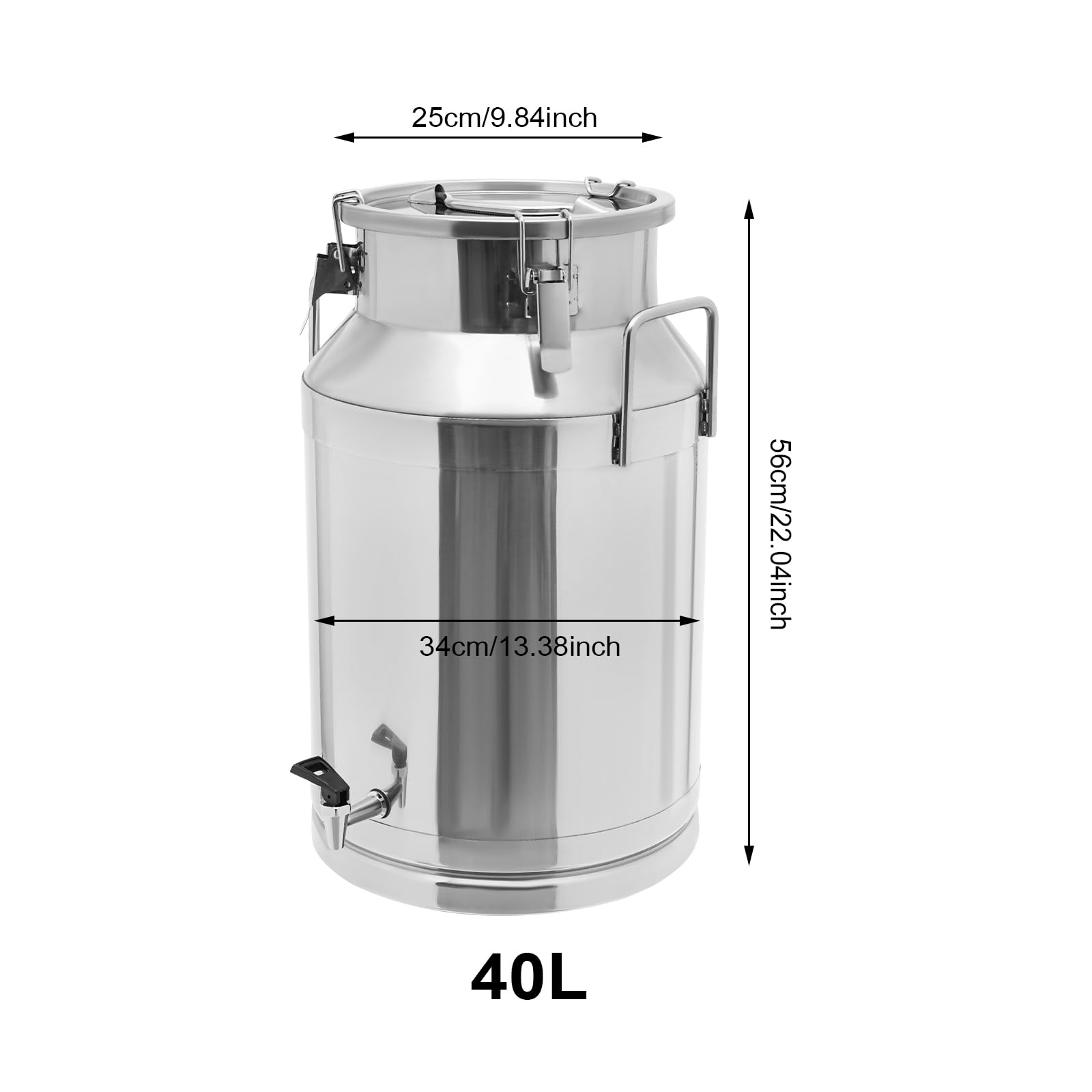 40L/10.57Gal Stainless Steel Milk Can with Faucet & Lid - Food Grade Liquid Storage Container for Milk, Wine, Oil & Grains - Durable Transport Jug with 2 Handles - Perfect for Farm, Brewery, Restaurant & Home Use